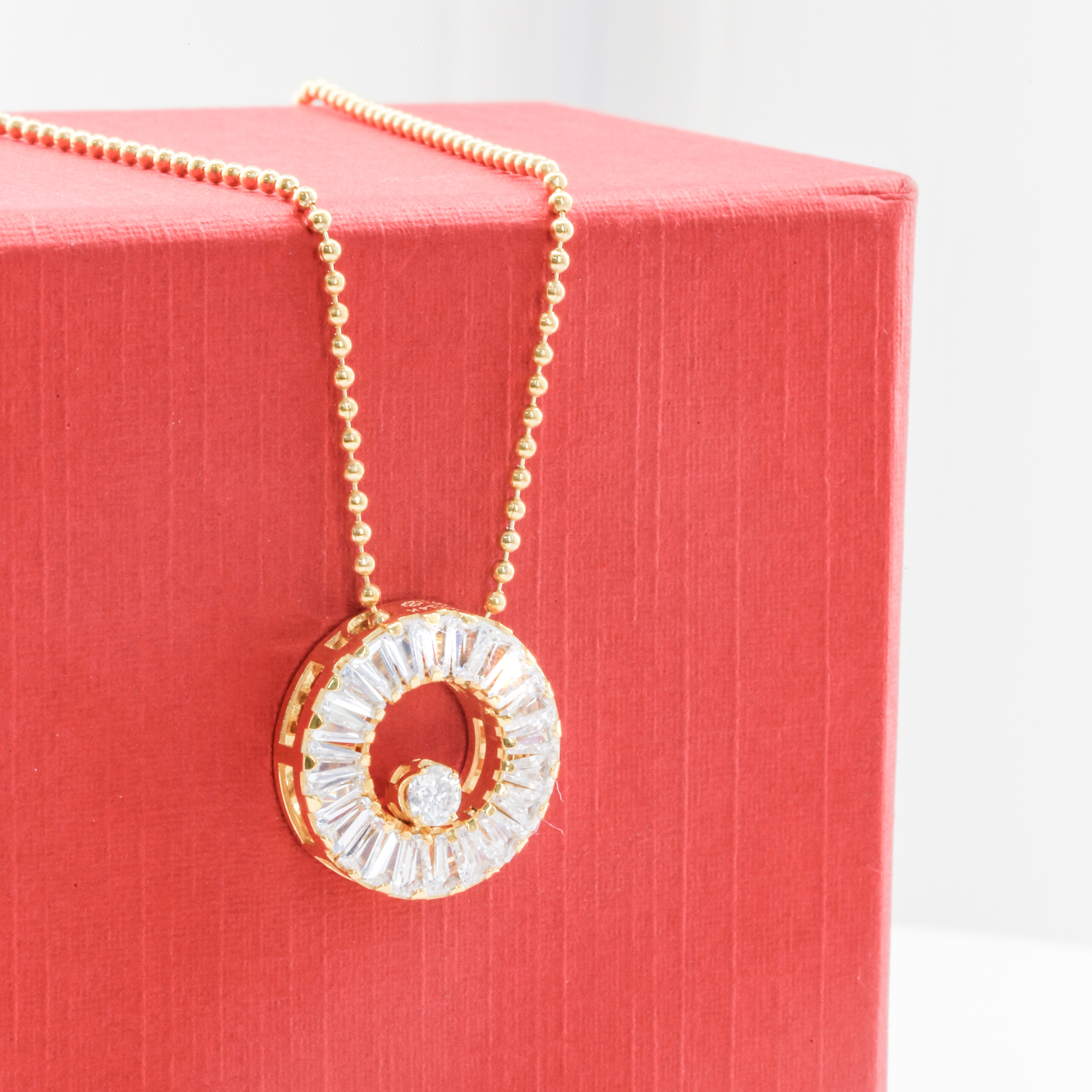 Bộ dây chuyền Gold Filled 14K 1/20 mắt bi mặt Aurora Halo tròn Baguette BN JEWELRY - DKY2697_E