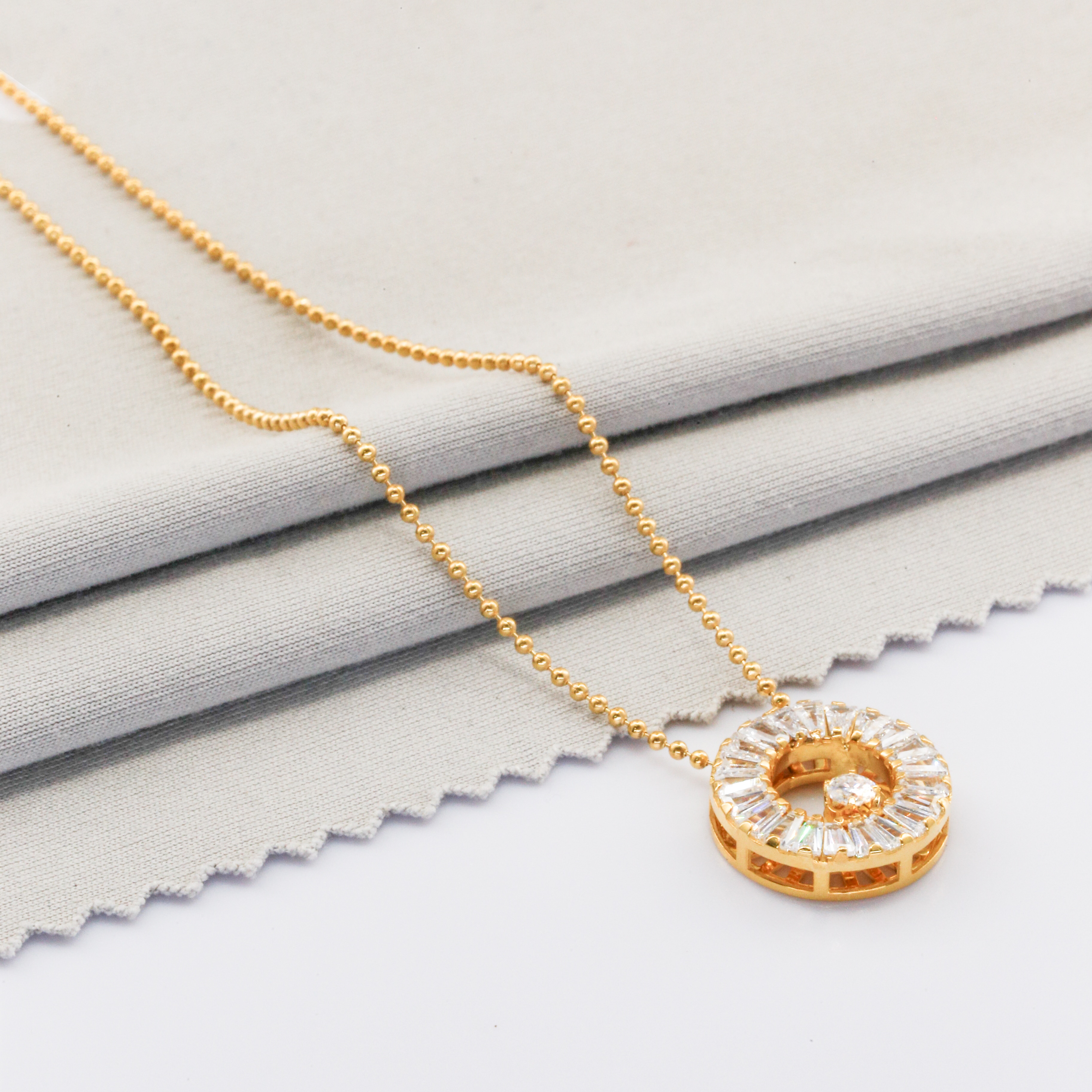 Bộ dây chuyền Gold Filled 14K 1/20 mắt bi mặt Aurora Halo tròn Baguette BN JEWELRY - DKY2697_E