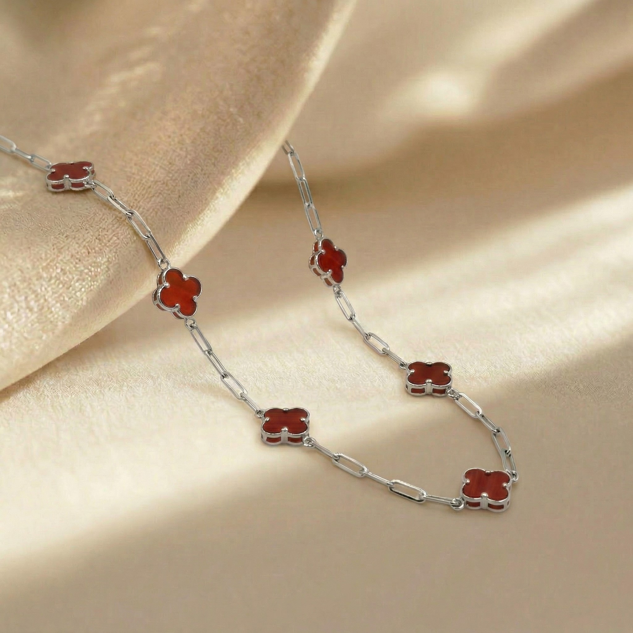 Dây chuyền cỏ 4 lá mặt đá xen kẽ mặt vân ánh kim BN JEWELRY | 7 họa tiết