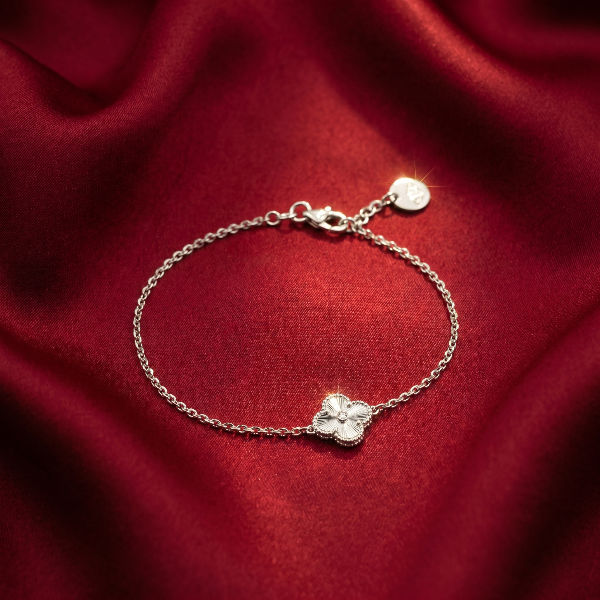 Lắc tay Bạch kim Platinum 10% vân ánh kim cỏ 4 lá viền bi BN JEWELRY - LTY1791_PT