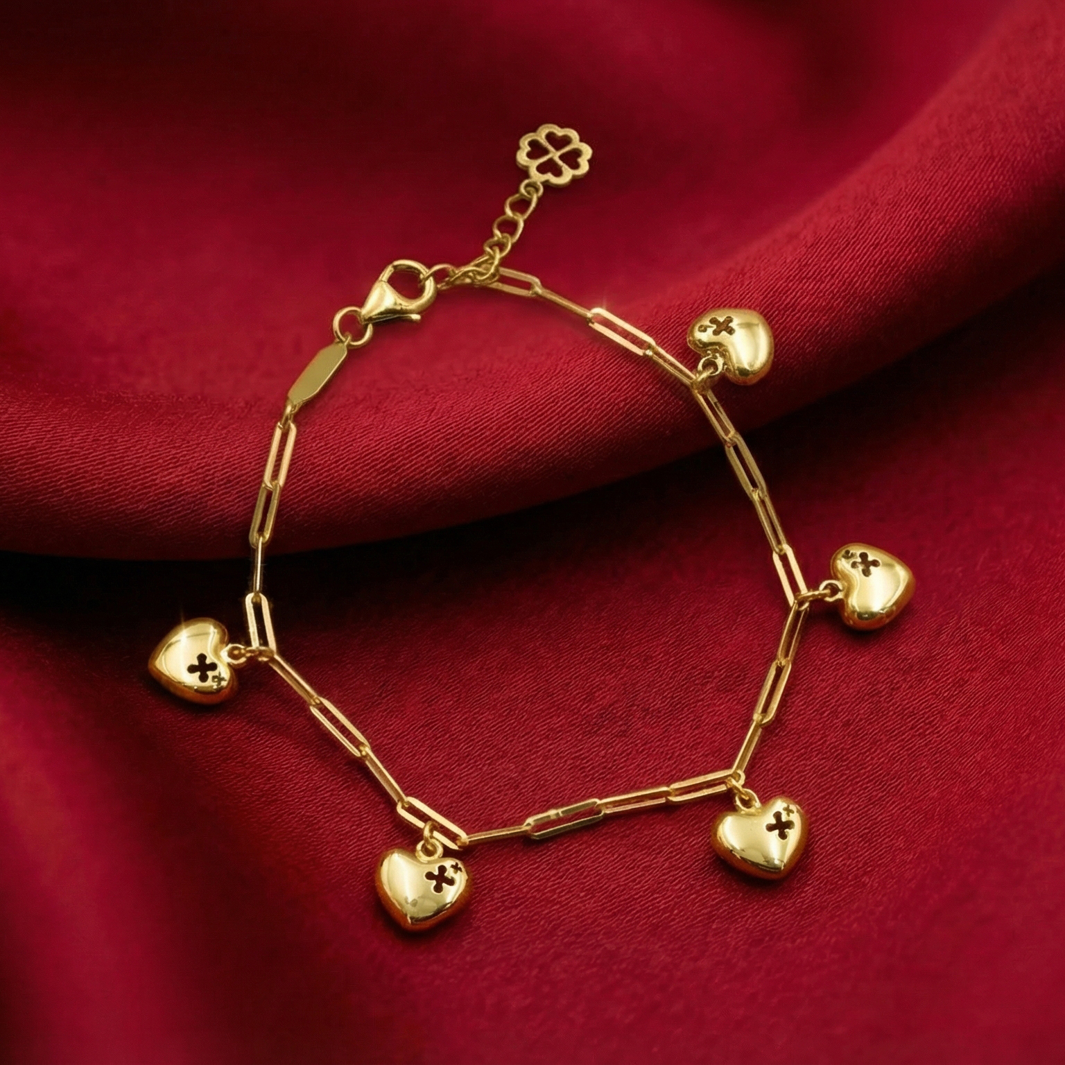 Lắc tay GF 14K paperclip chain Mặt trái tim BN JEWELRY | 5 charm