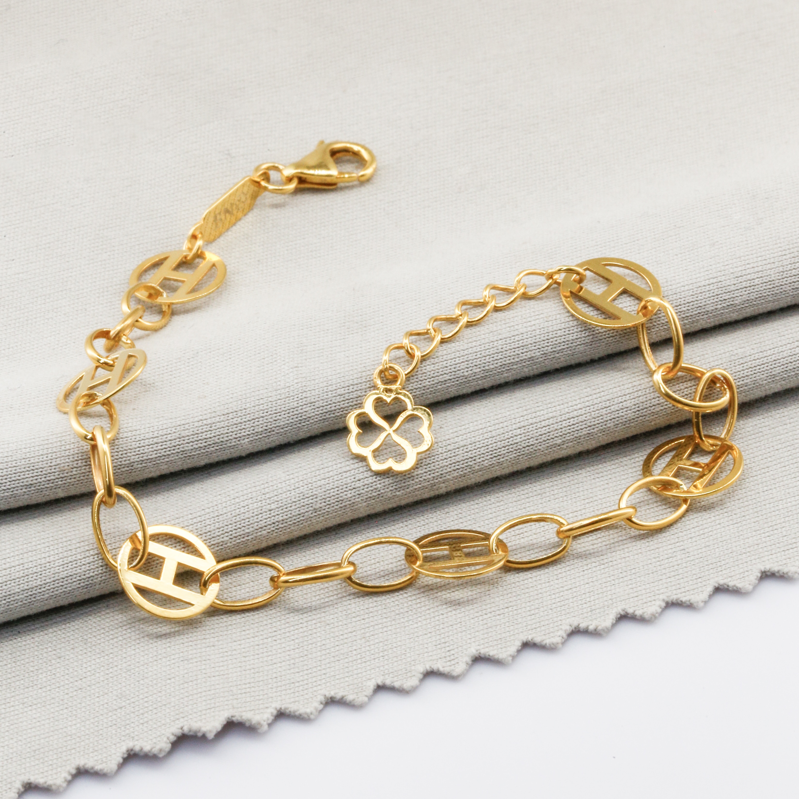 Lắc tay Gold Filled 14K 1/20 thiết kế mắt xích tròn lồng chữ H cách điệu BN JEWELRY - LTY1871_E