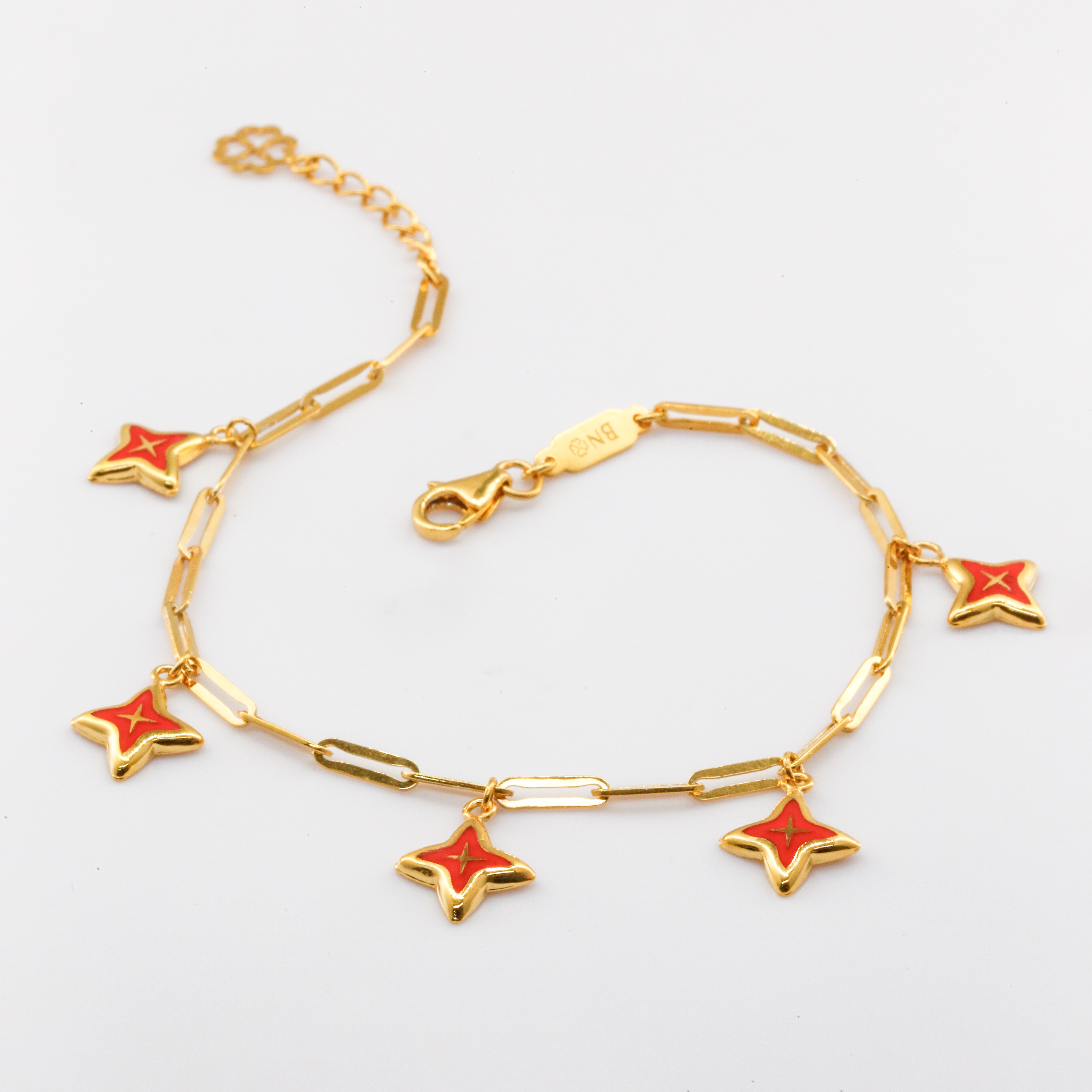 Lắc tay Gold Filled 14K 1/20 xích mảnh phối charm ngôi sao 4 cánh BN JEWELRY - LTY1882_E