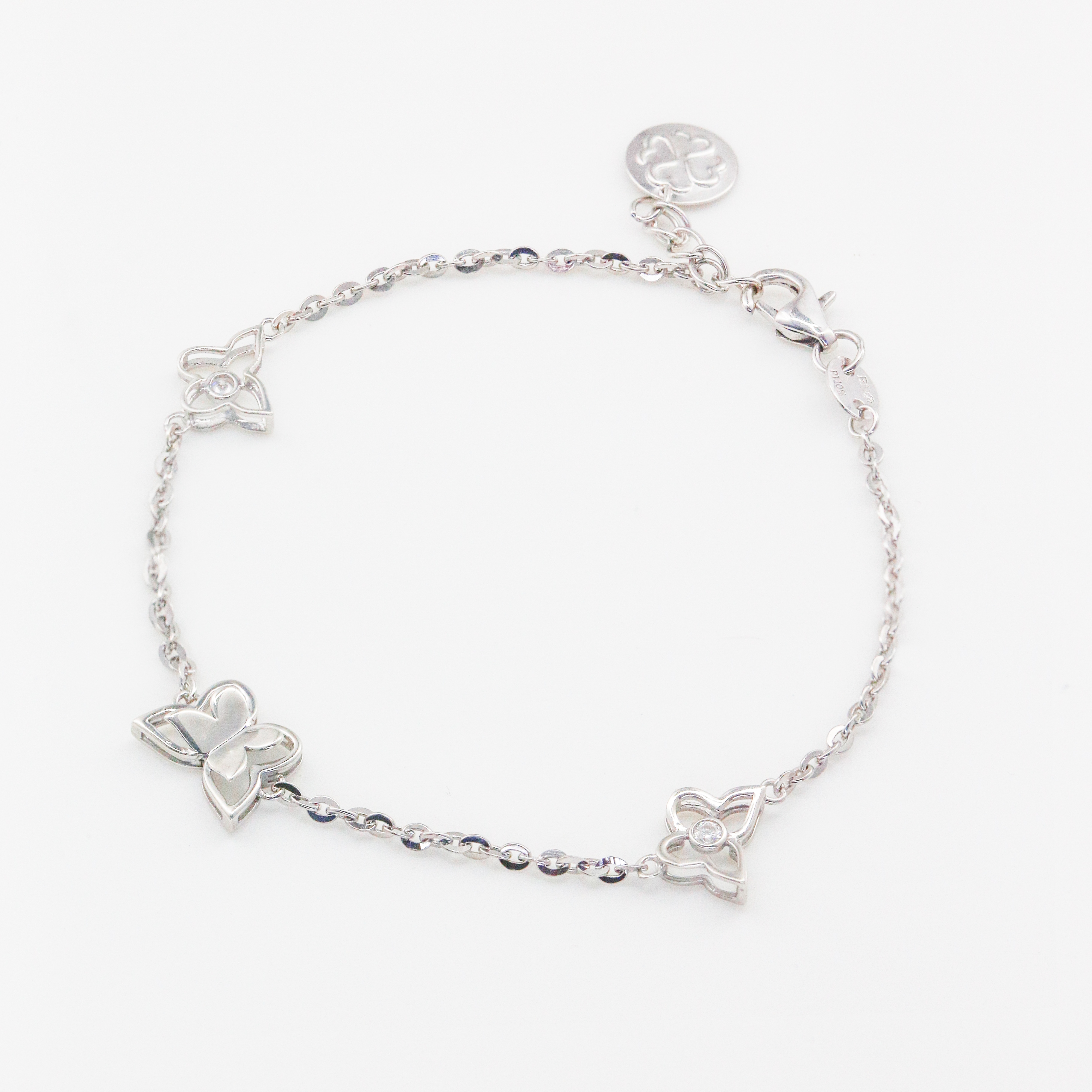 Lắc tay Bạch kim Platinum thiết kế bươm bướm Papillon đính đá &nbsp;BN JEWELRY - LTY1721_PT