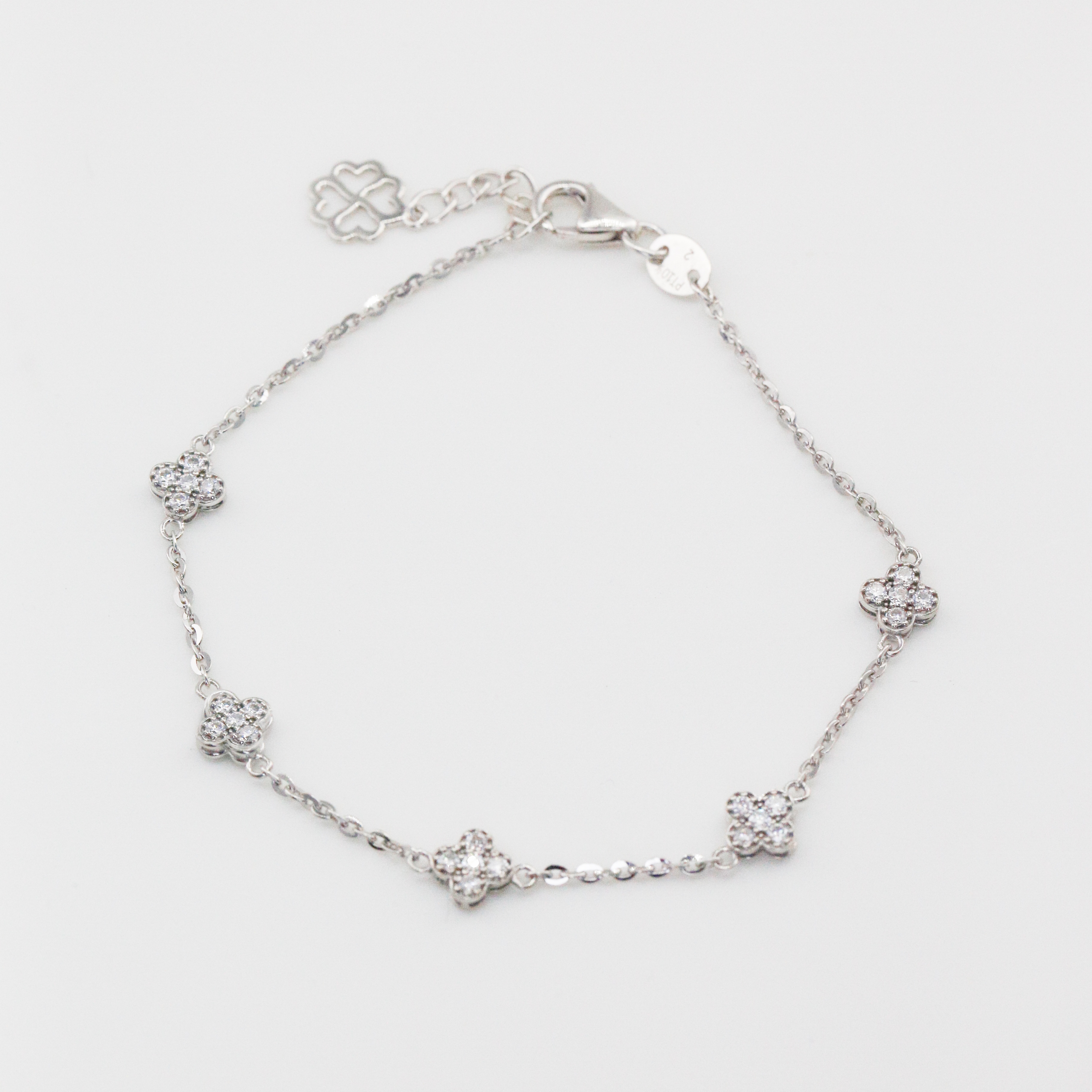 Lắc tay Bạch kim Platinum thiết kế ngũ hoa Tiny Bloom đính đá BN JEWELRY - LTY1041_PT