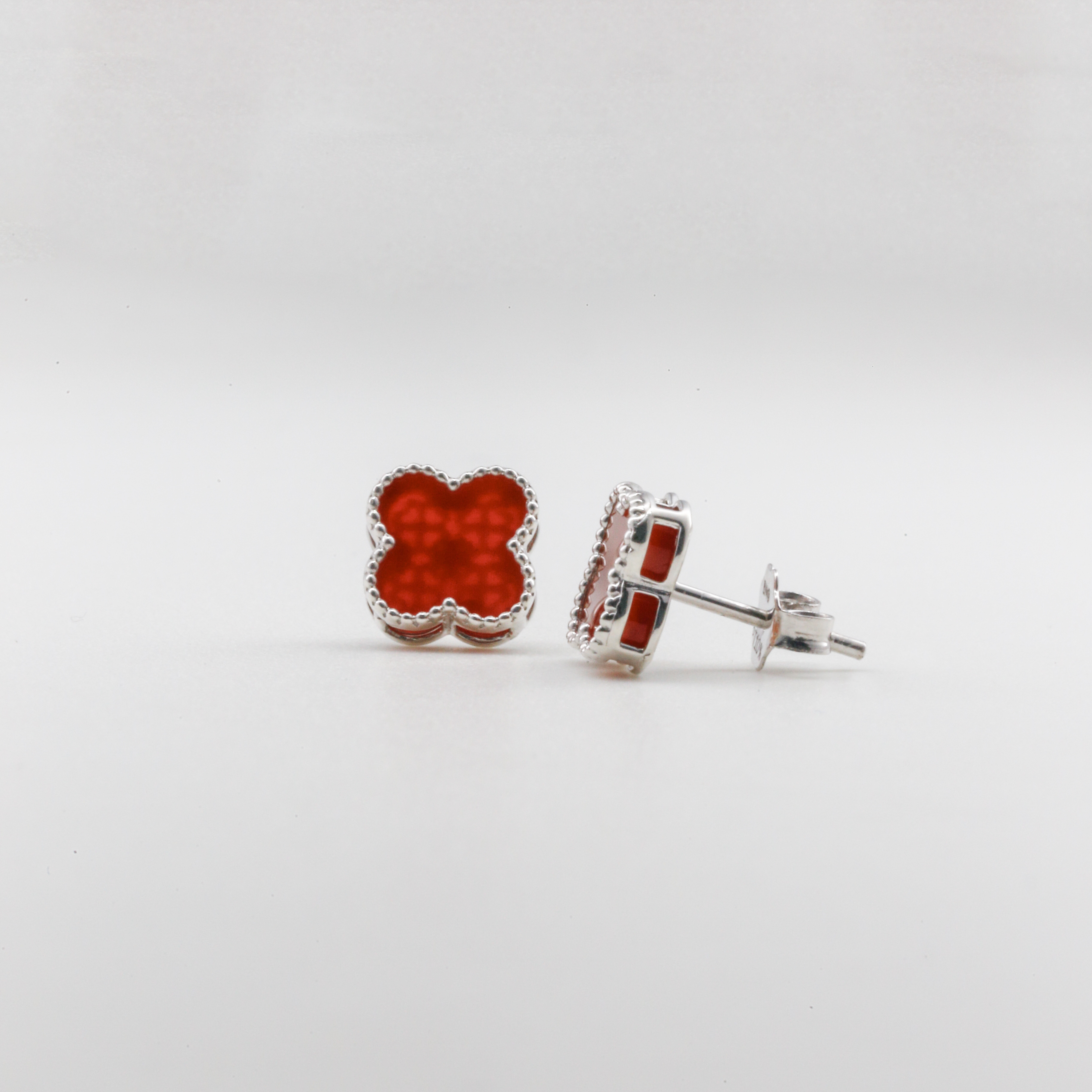 Bông tai Bạch Kim Platinum cỏ 4 lá đá đỏ viền bi BN JEWELRY | bản 8 ly - BDY2404_PT