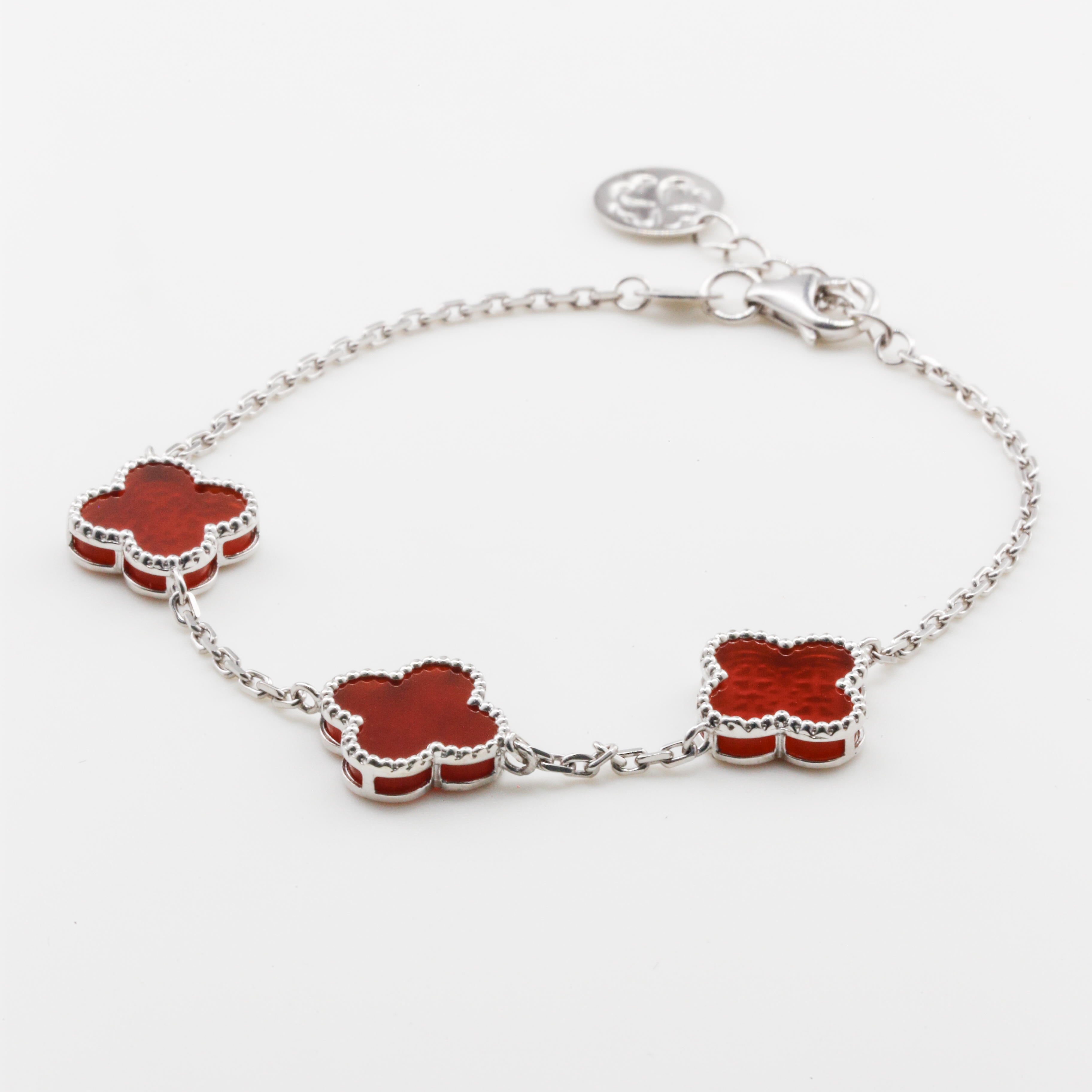 Lắc tay Gold Filled 14K 1/20 cỏ 4 lá đỏ đen viền bi 3 Charm BN JEWELRY | bản 10 ly - LTY1880_PT