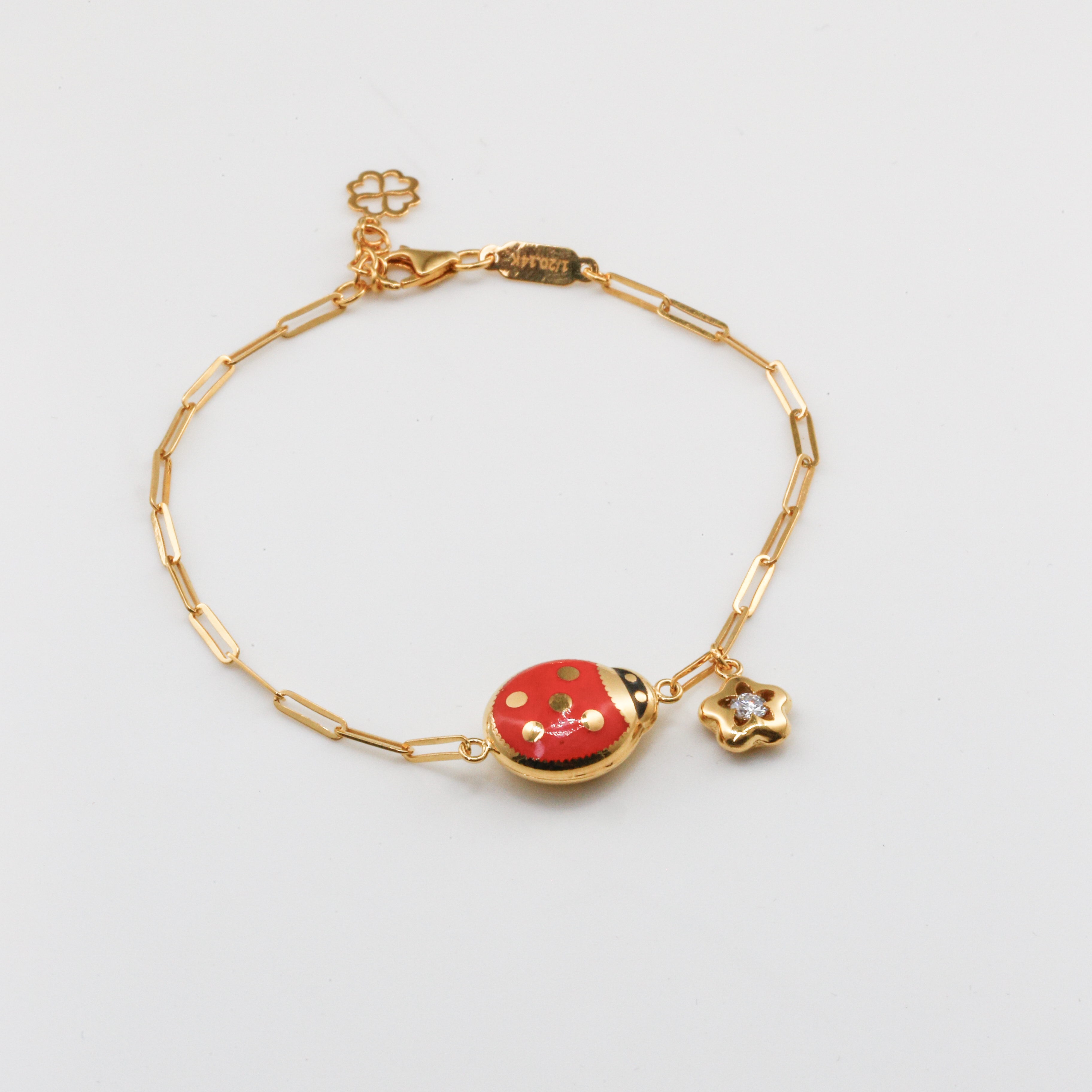 Lắc tay Gold Filled 14K 1/20 paperclip chain mặt bọ cánh cam đỏ BN JEWELRY - LTY1841_E