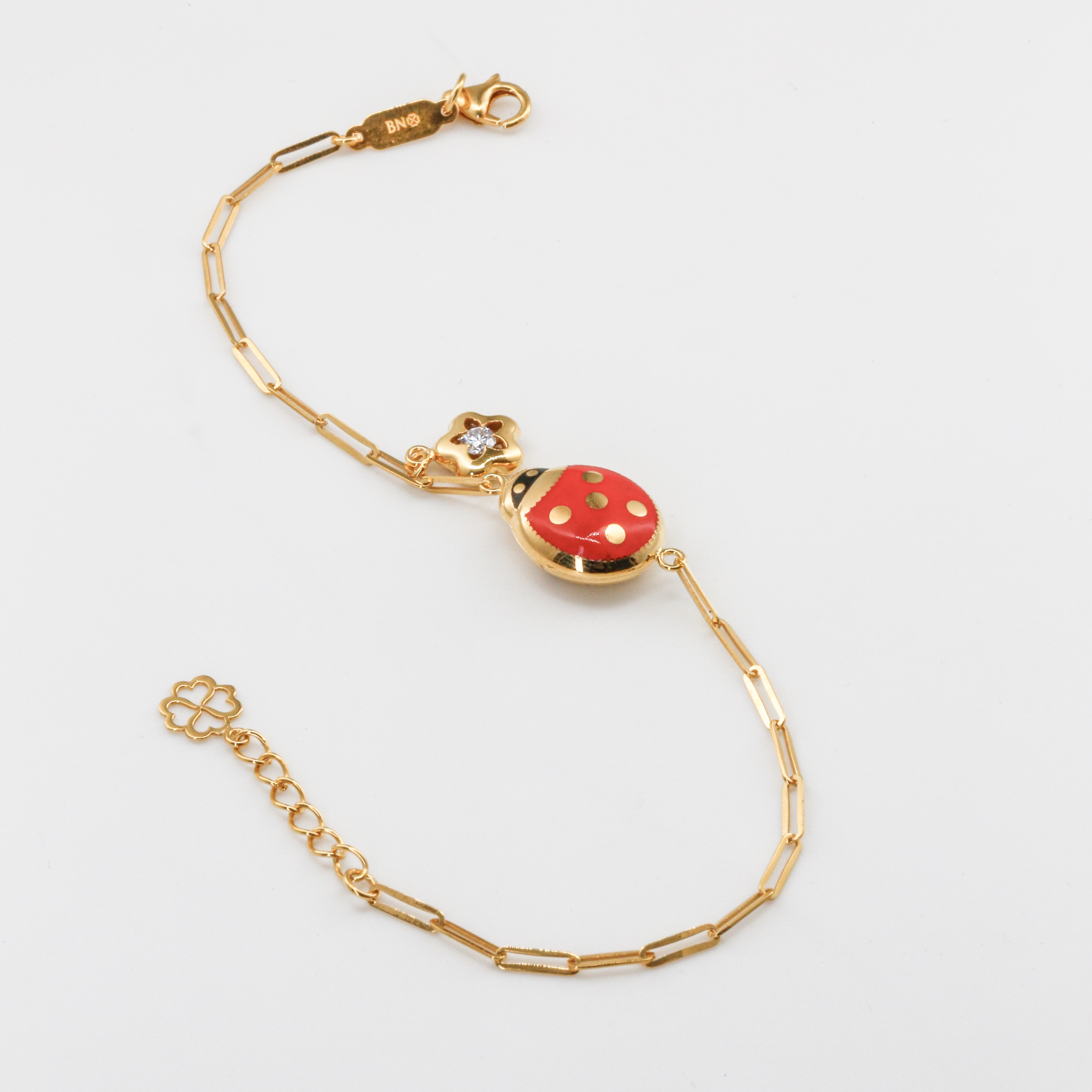 Lắc tay Gold Filled 14K 1/20 paperclip chain mặt bọ cánh cam đỏ BN JEWELRY - LTY1841_E