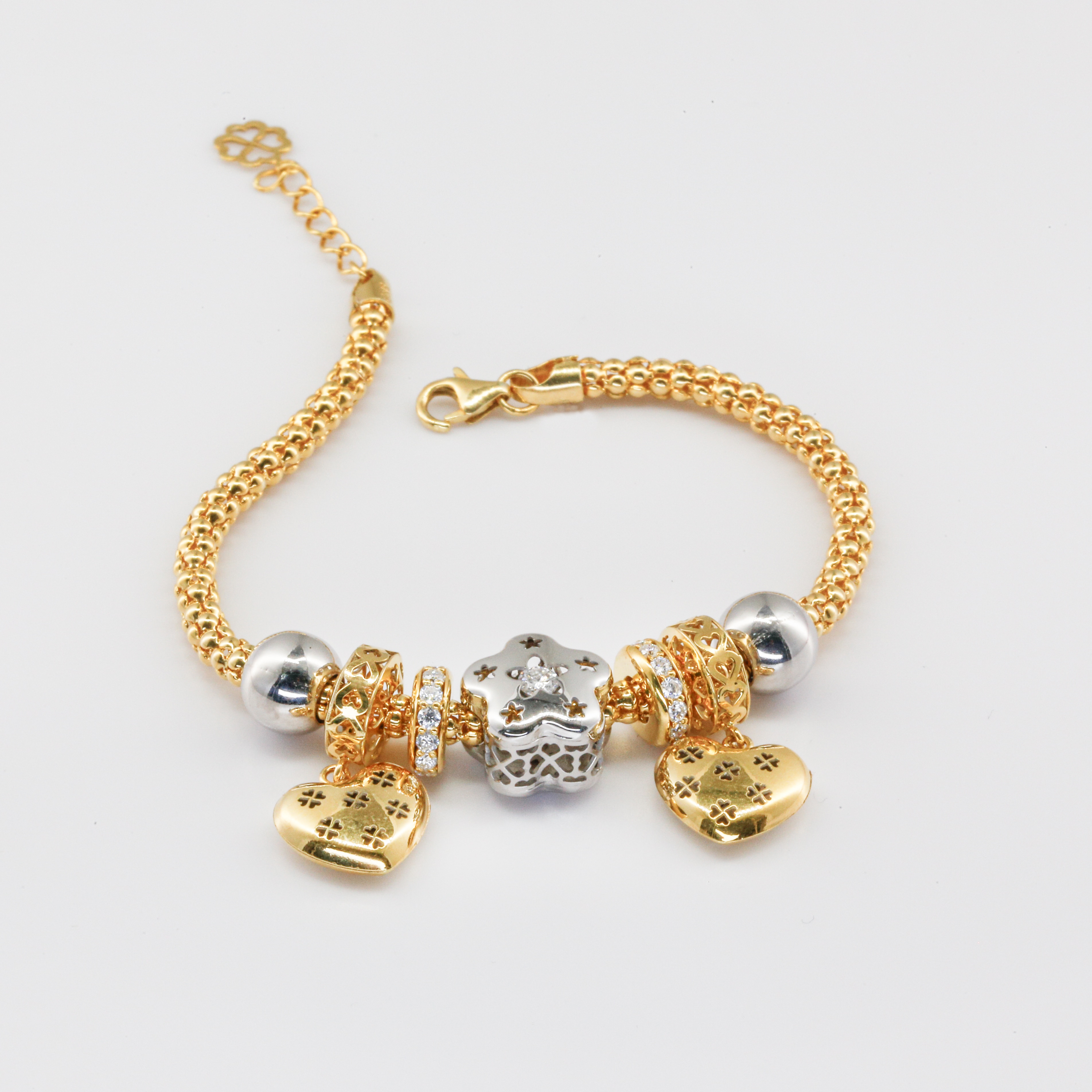 Lắc tay Gold Filled 14K 1/20 vảy cá style custom charm hai màu BN JEWELRY | đá 3 ly - VKY1814_E