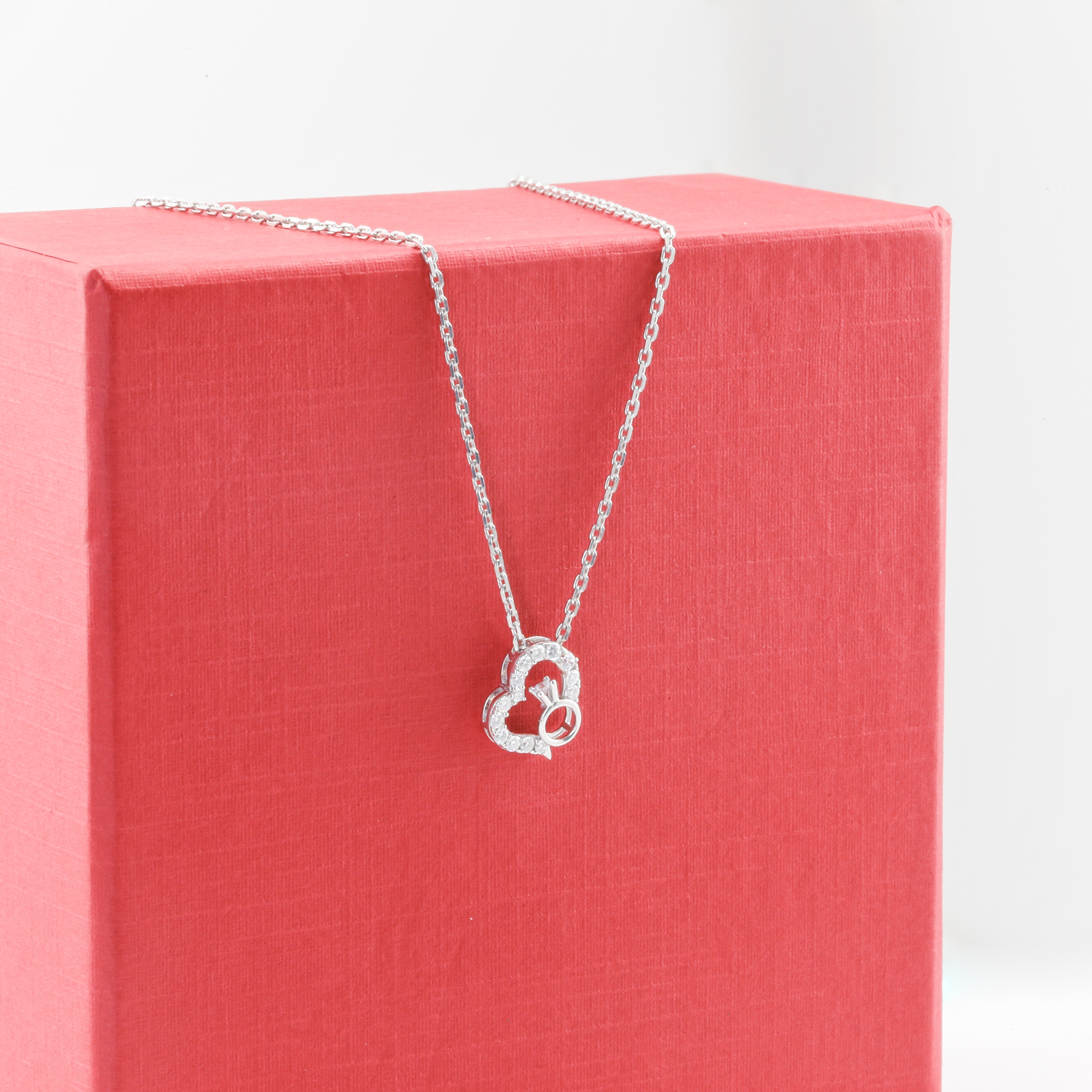 Dây chuyền Bạch kim Platinum 10% mặt tim lồng nhẫn đính đá BN JEWELRY - DKY2521_PT