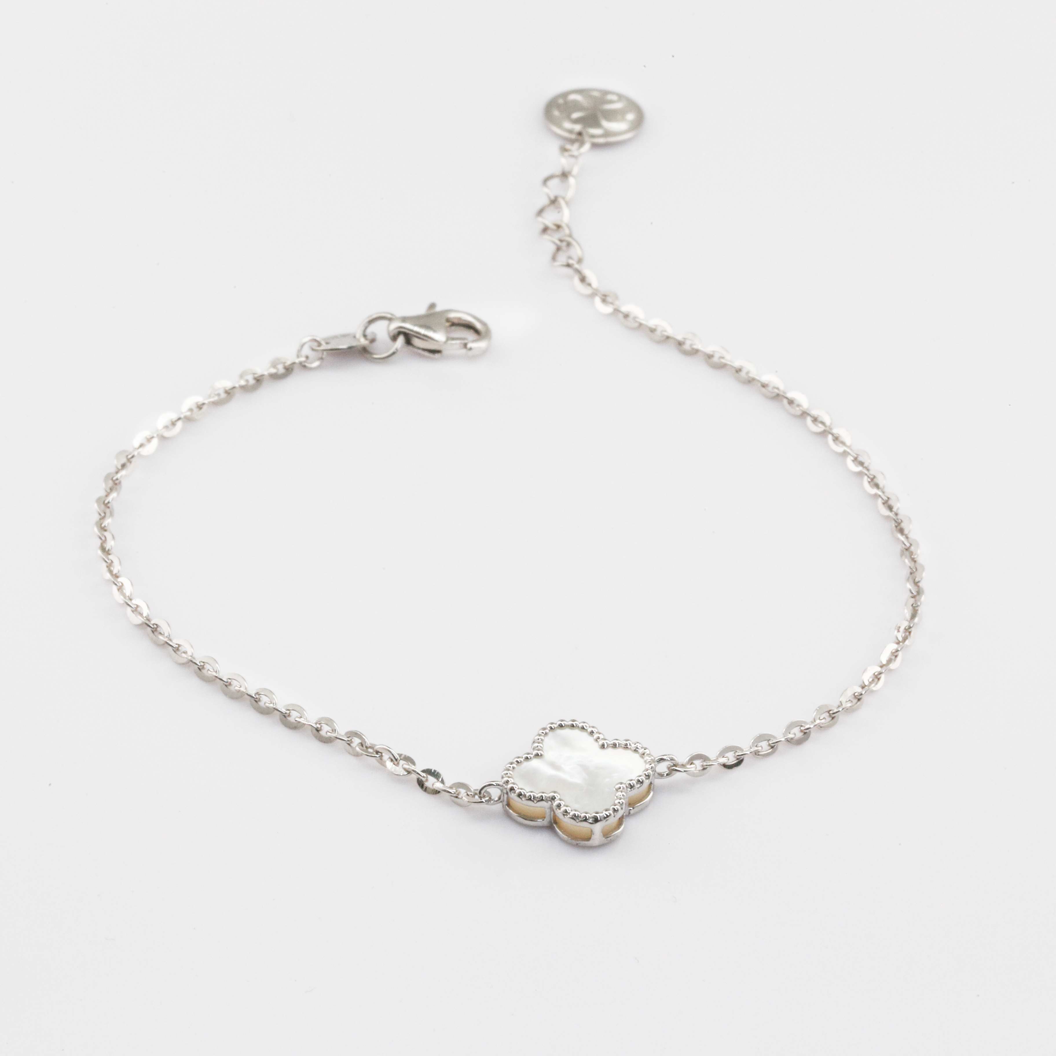 Lắc tay Bạch kim Platinum 10% cỏ 4 lá viền bi đá trắng BN JEWELRY | bản 10 ly - LTY1911_PT