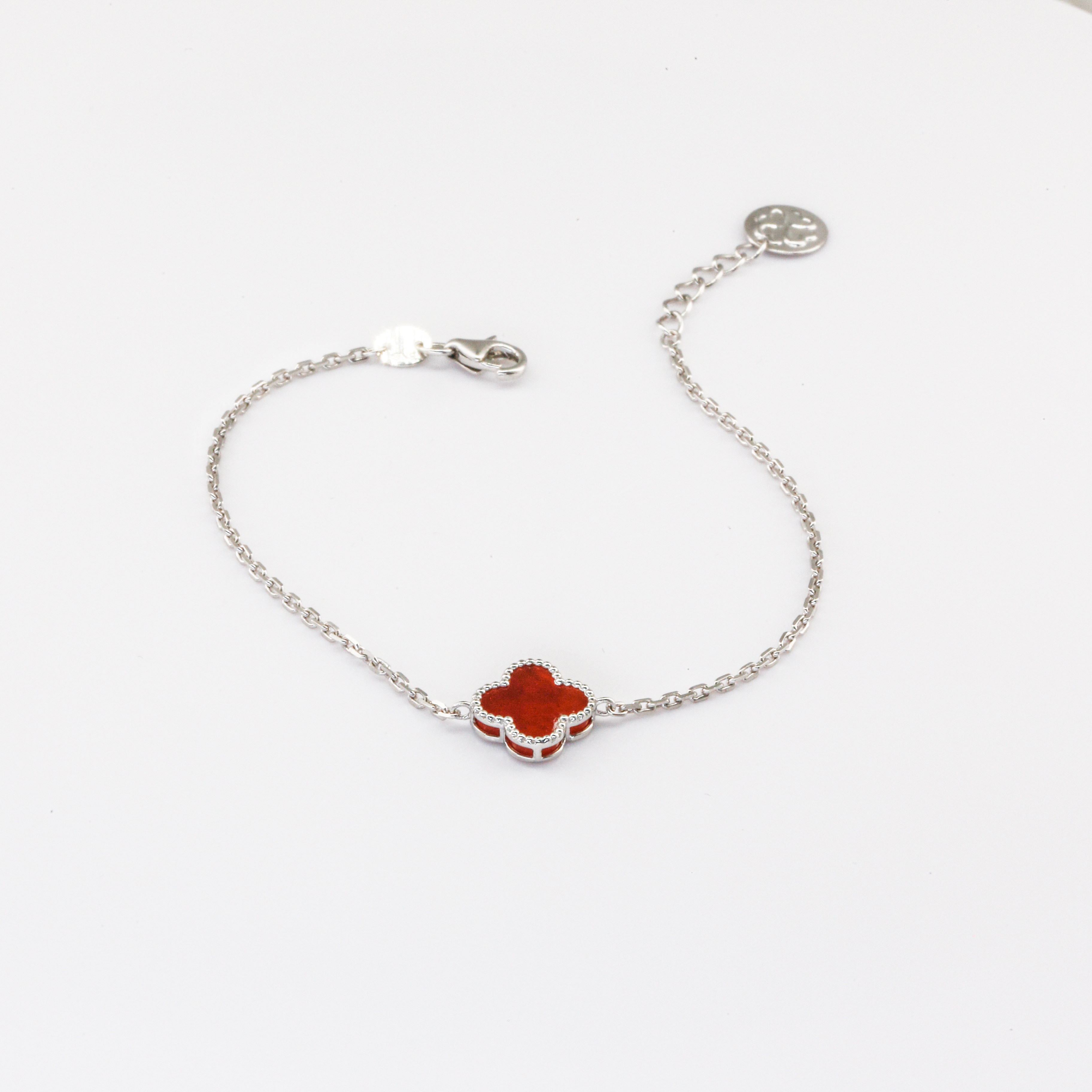 Lắc tay Bạch kim Platinum 10% cỏ 4 lá viền bi đá đỏ BN JEWELRY | bản 10 ly - LTY1875_PT