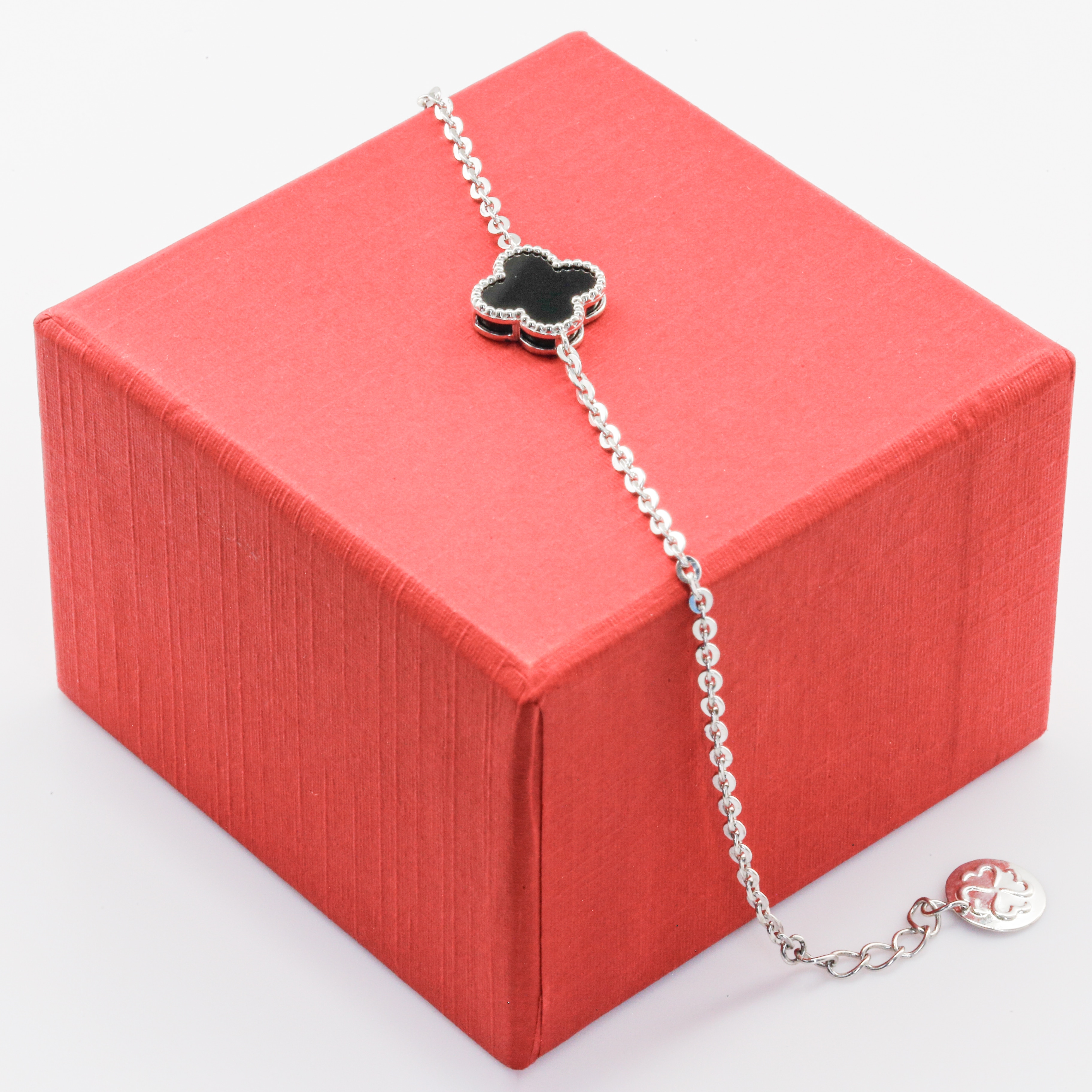 Lắc tay Bạch kim Platinum 10% cỏ 4 lá viền bi đá đen BN JEWELRY | bản 10 ly - LTY1910_PT