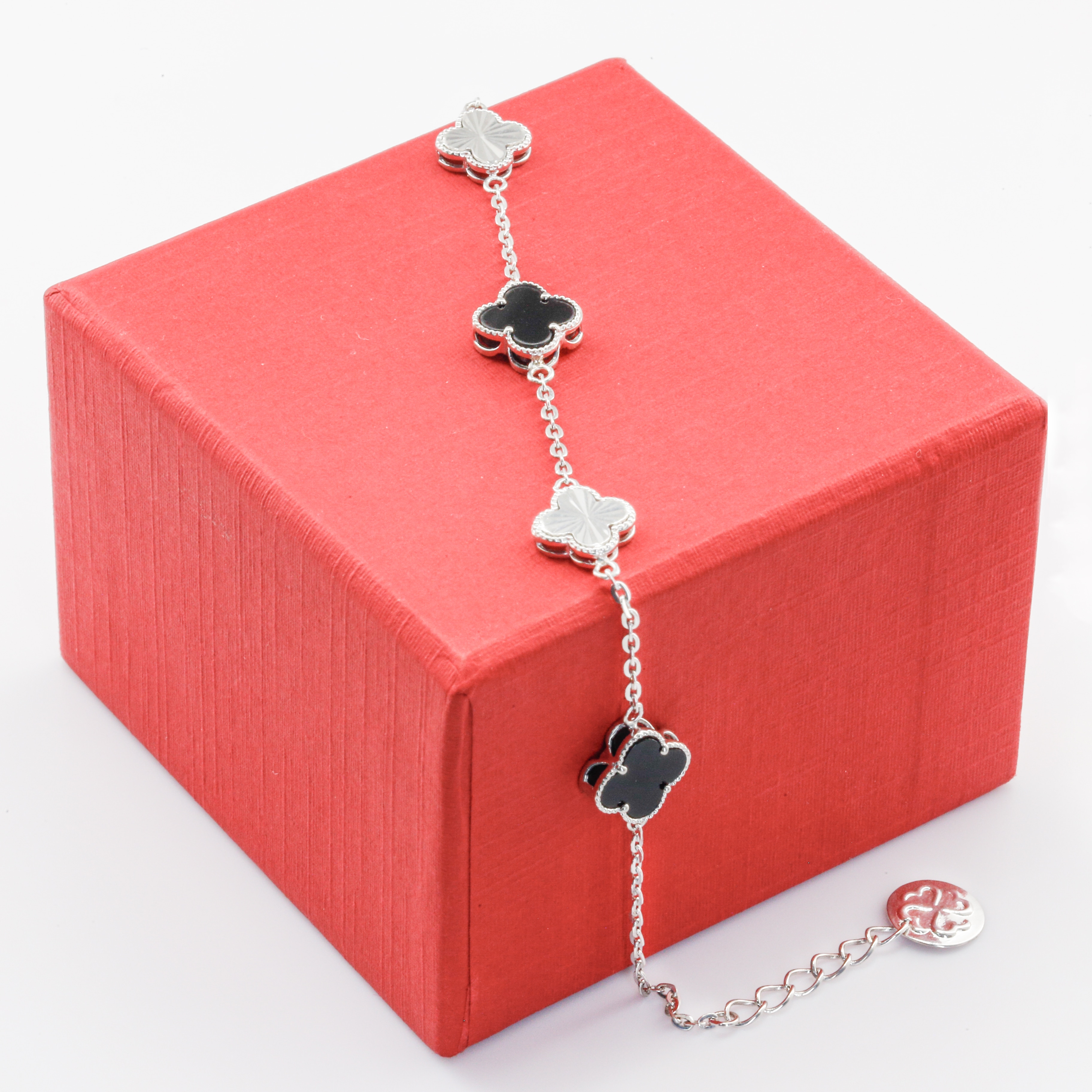 Lắc tay Bạch kim Platinum 10% vân ánh kim xen kẽ cỏ 4 lá mặt đá BN JEWELRY | bản 8 ly - LTY1442_PT