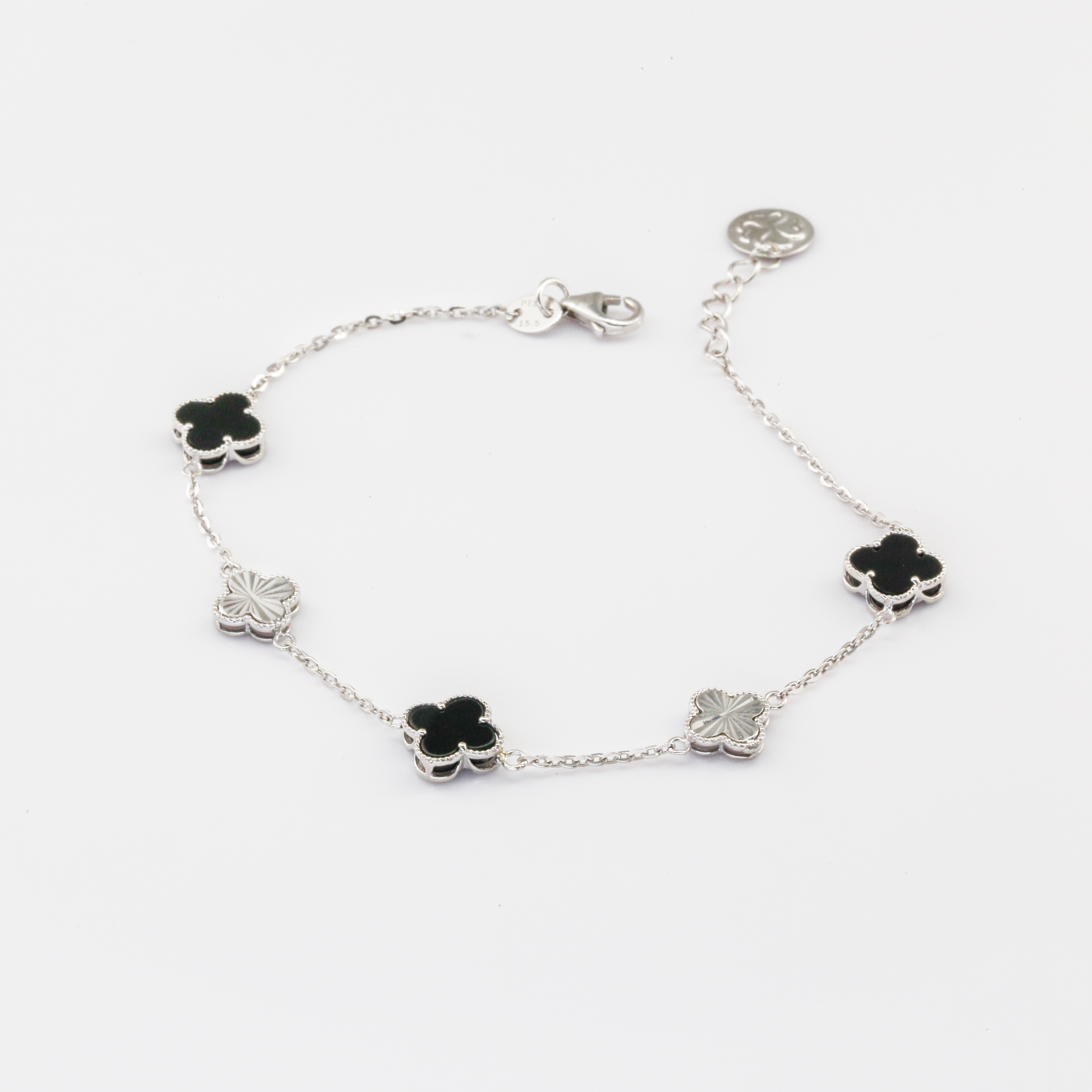 Lắc tay Bạch kim Platinum 10% vân ánh kim xen kẽ cỏ 4 lá mặt đá BN JEWELRY | bản 8 ly - LTY1442_PT