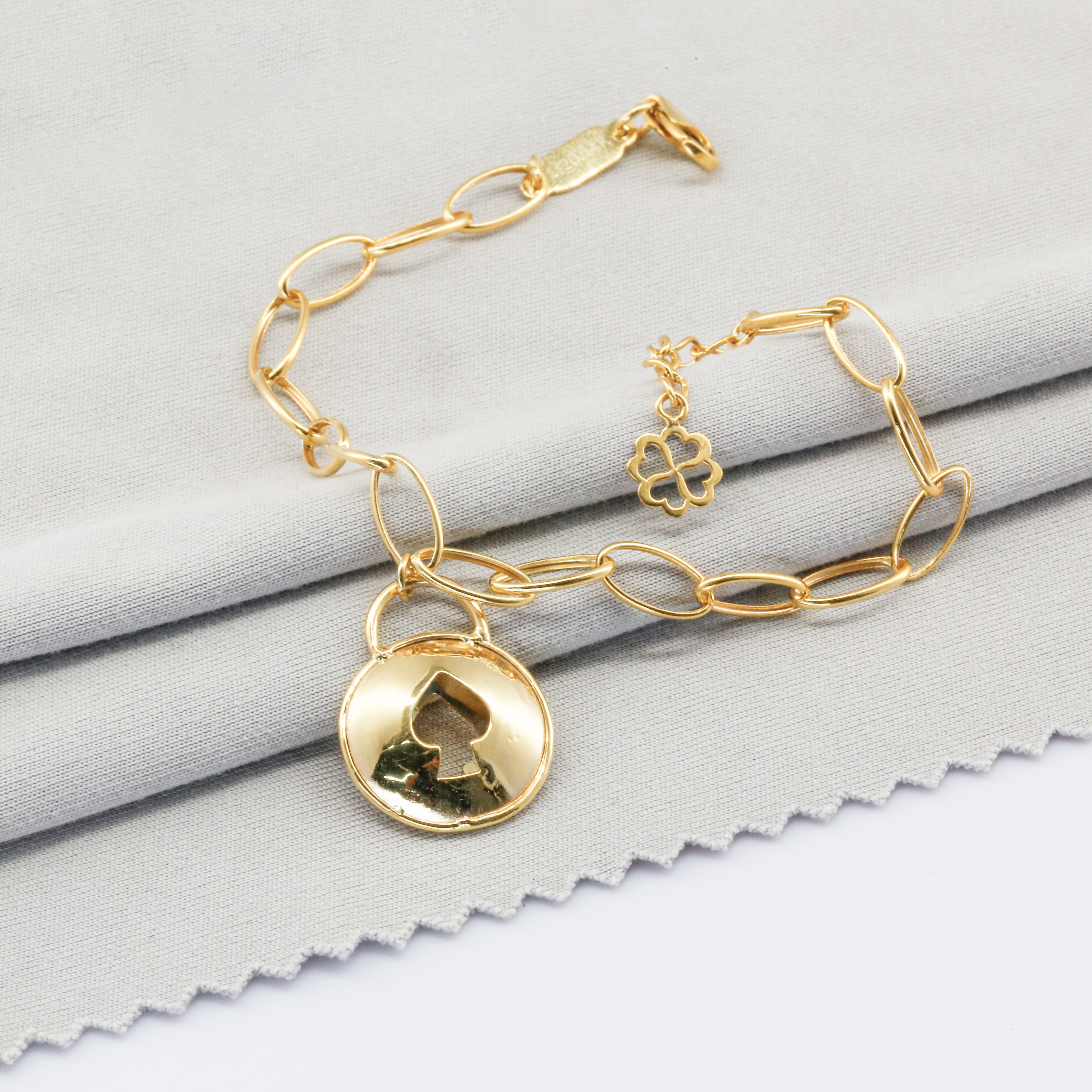 Lắc tay Gold Filled 1/20 14K mắt xích Oval charm tròn chất bích BN JEWELRY - LTY1872_E