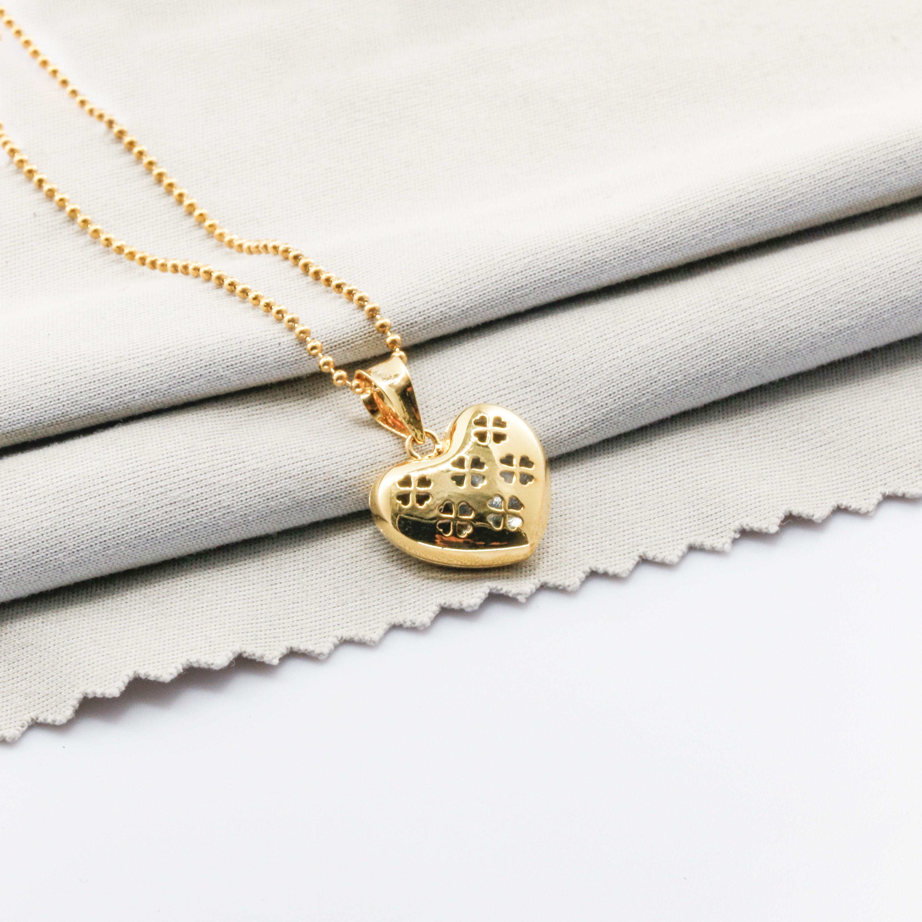 Bộ dây chuyền Gold Filled 1/20 14K mắt bi 1 li mặt trái tim đính đá BN JEWELRY| đá 3.0 li - DKY2660_E