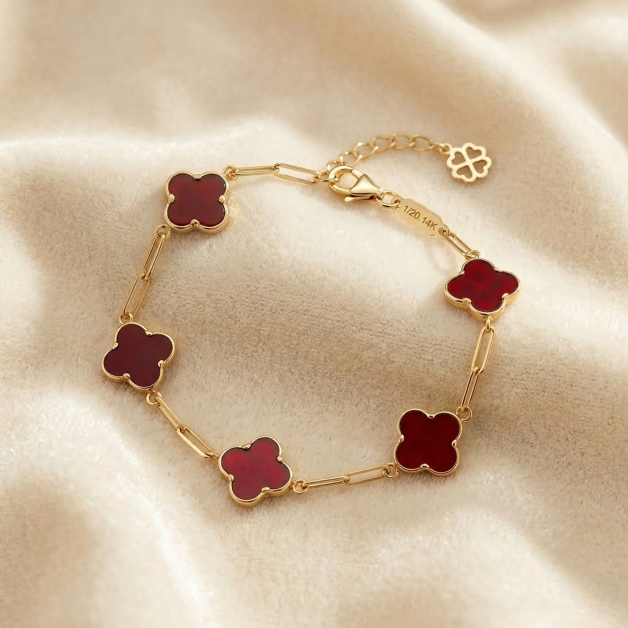 Lắc tay Gold Filled 14K mặt đá cỏ 4 lá BN JEWELRY |5 charm 10 ly - LTY1810_E
