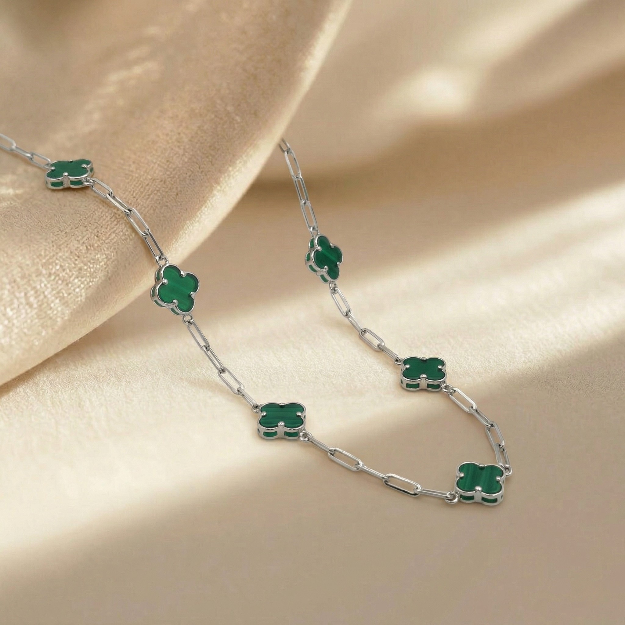 Dây chuyền cỏ 4 lá mặt đá xen kẽ mặt vân ánh kim BN JEWELRY | 7 họa tiết