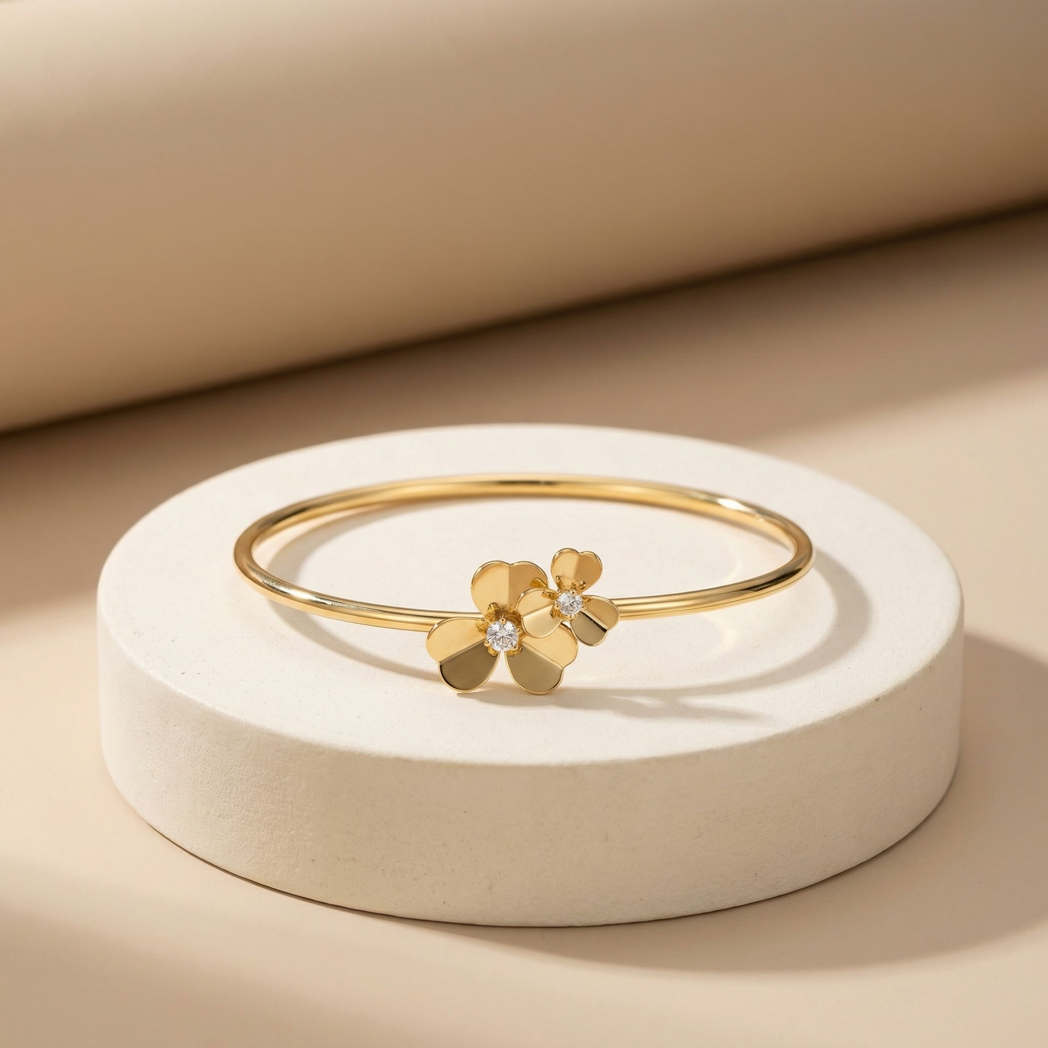 Vòng tay Gold Filled 14K 1/20 thiết kế Cỏ 3 Lá kép đính đá Moissanite BN JEWELRY - VKY1839_E