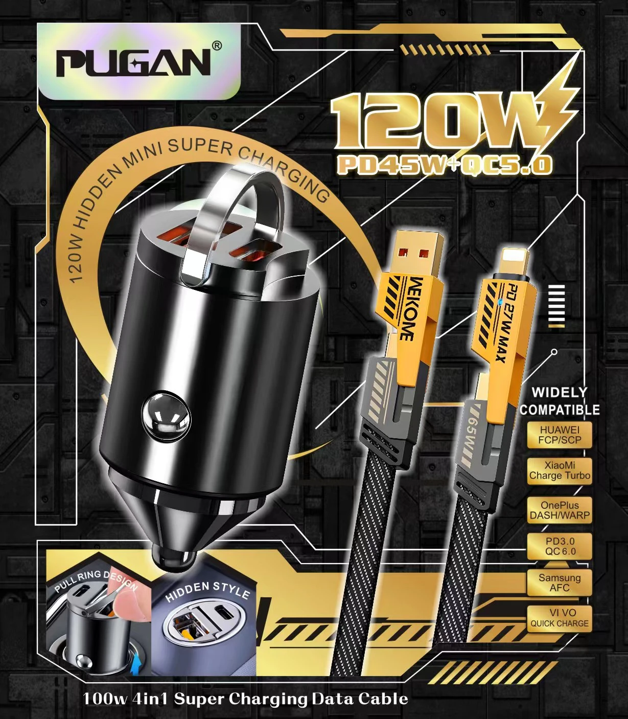 bộ tẩu pugan 120w+dây sạc