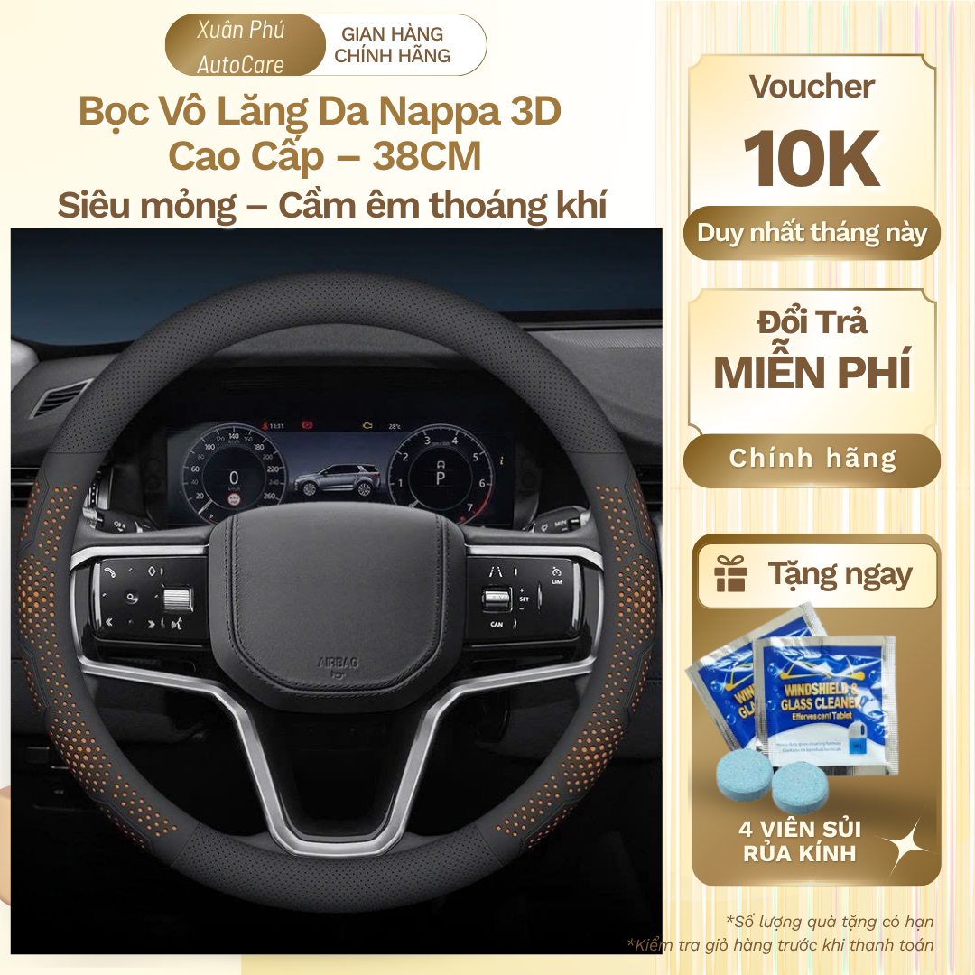 bọc vô lăng nappa trơn đen 38