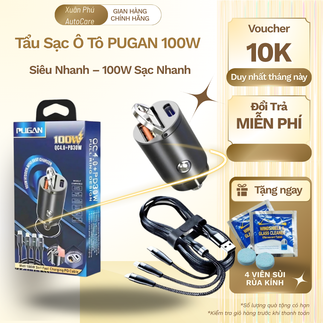 Tẩu Sạc Ô Tô PUGAN 100W Siêu Nhanh