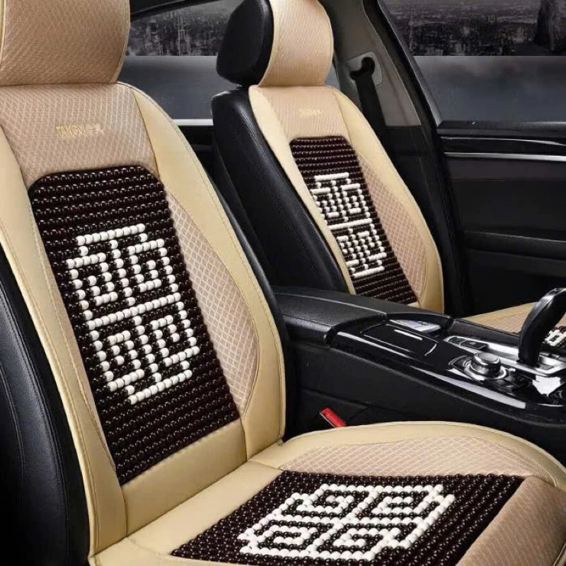 Lót ghế hạt gỗ phối da hãng Tangdi hoa văn