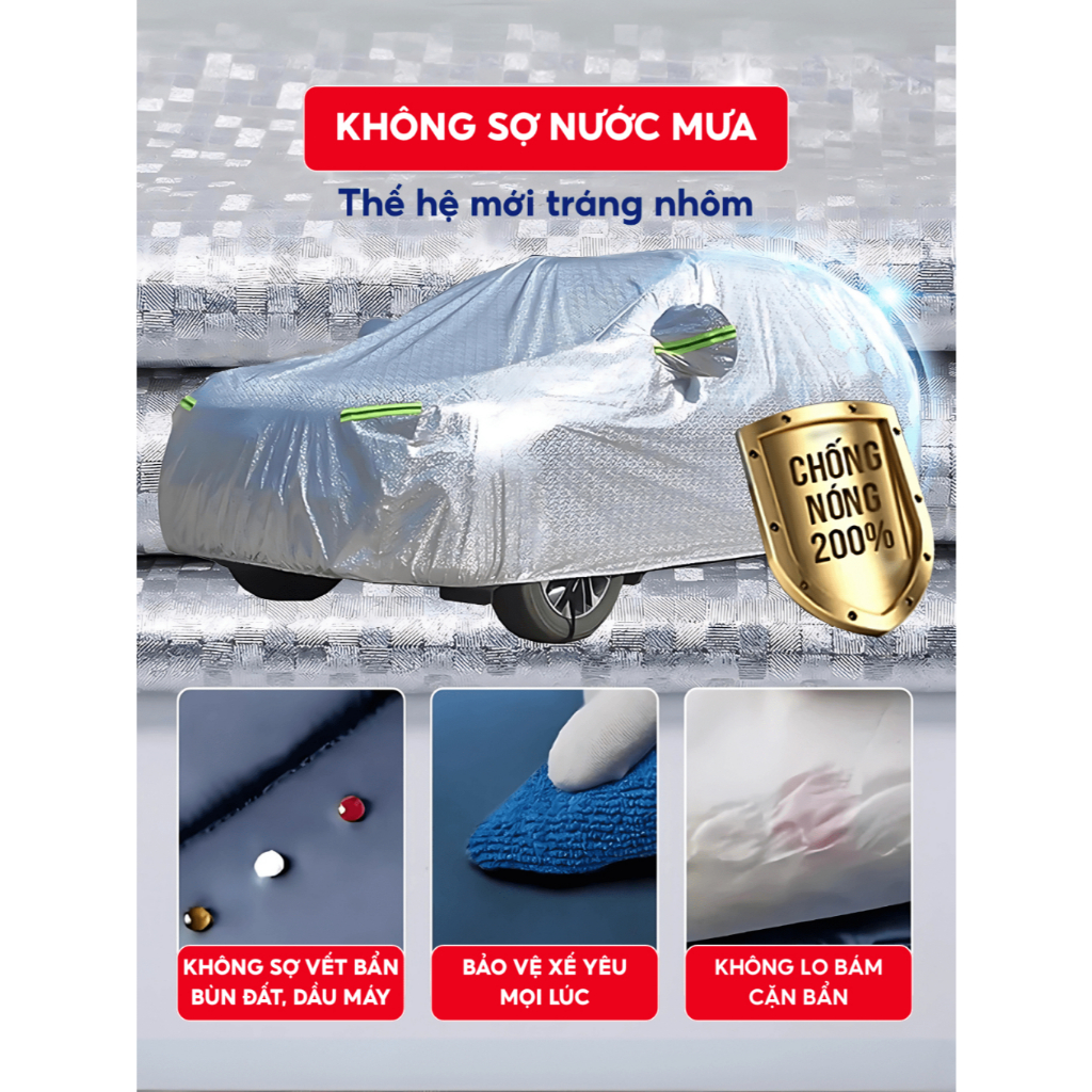 Bạt phủ toàn xe chất liệu bạt nhôm 3 lớp