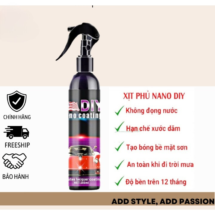 chai xịt phủ nano DIY 200ml Chống nước kính ô tô