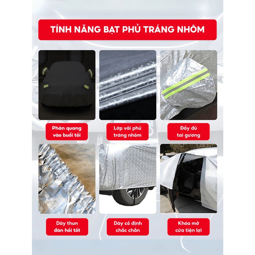 Bạt phủ toàn xe chất liệu bạt nhôm 3 lớp