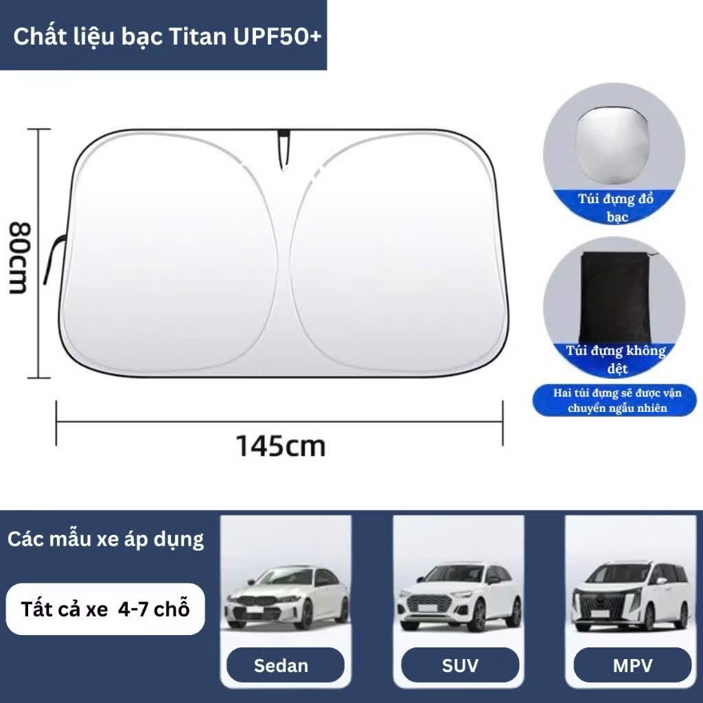 Tấm che nắng kính lái phủ bạc titan gấp gọn