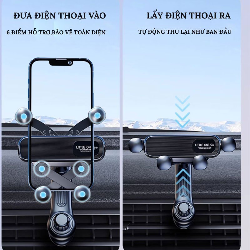 Giá đỡ điện thoại cài cửa gió 6 chấu little one chân dài
