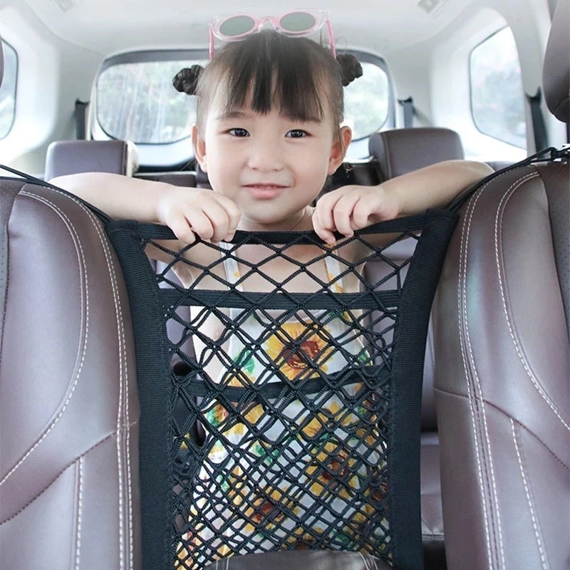 Túi Lưới Đựng Khăn Giấy 3 Tầng dạng treo Co Giãn Tốt Nhiều Ngăn Gắn Ghế Ngồi Xe Hơi Bảo Vệ An Toàn Cho Bé