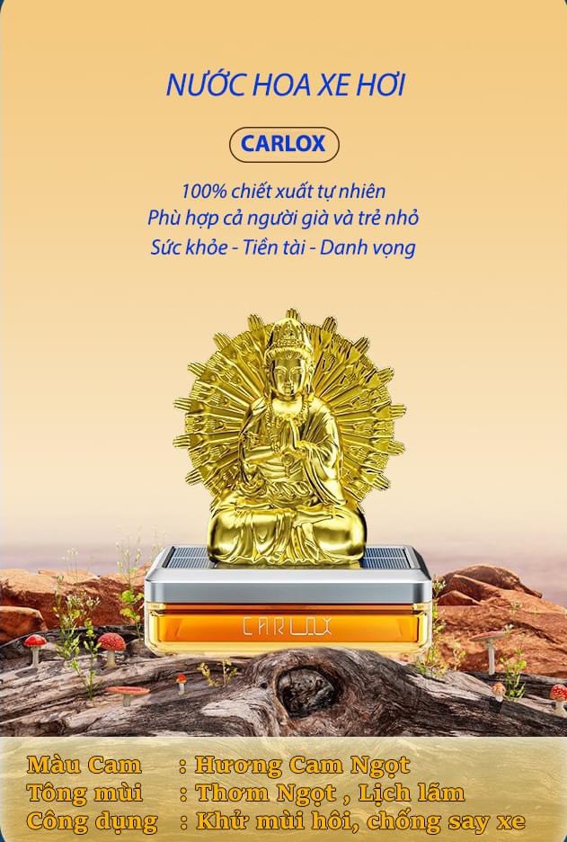 Nước hoa ô tô CARLOX kiêm tượng phật Quan Thế Âm nghìn tay xoay 360 độ bằng năng lượng mặt trời