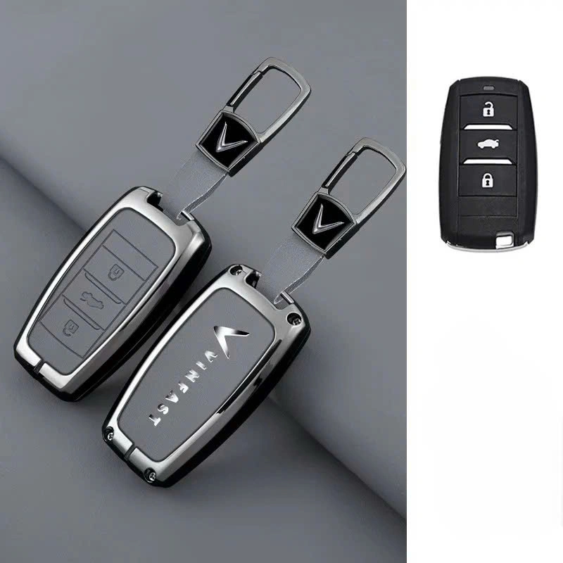 Ốp khoá kim loại 2 mặt da cao cấp xe ô tô Vinfast VF3 VF5 Limo Green VF6789+ Móc Ngắn