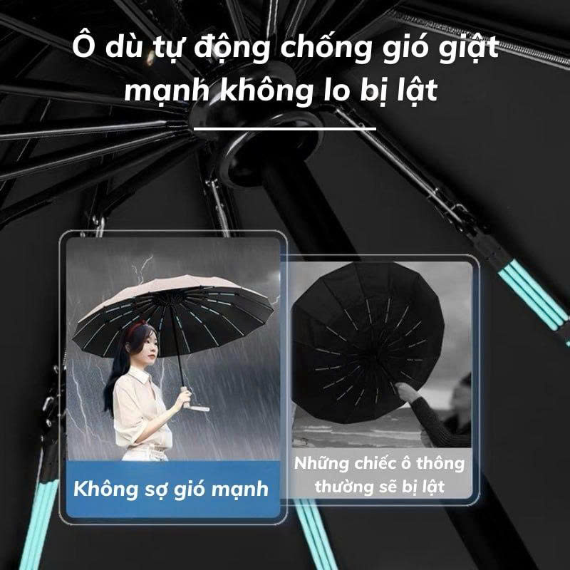 Ô dù che nắng che mưa 24 nan kép , gấp gọn tự động