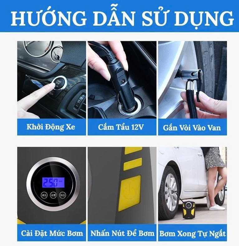 Bơm lốp ô tô SUITU có đèn chiếu cực sáng