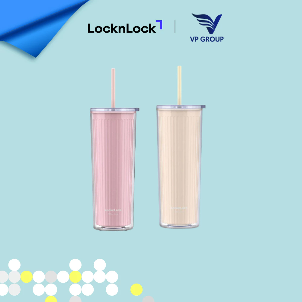 HAP528PIKWD - Ly nhựa 2 lớp LocknLock kèm ống hút Double Wall Cold Cup 720ml - Màu hồng