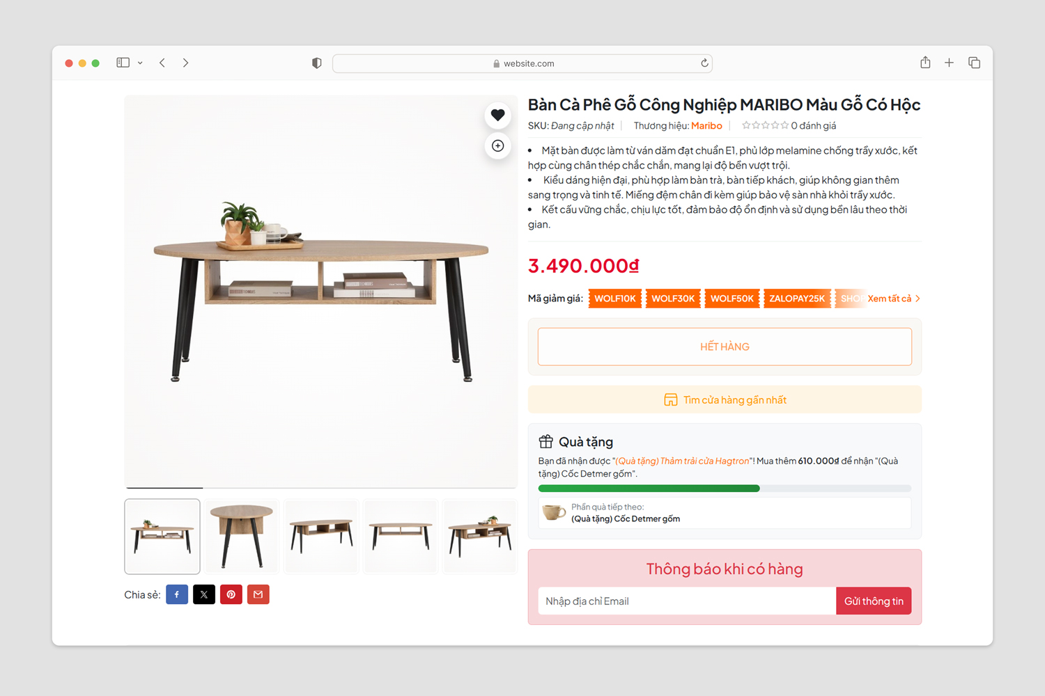 Thông báo hết hàng