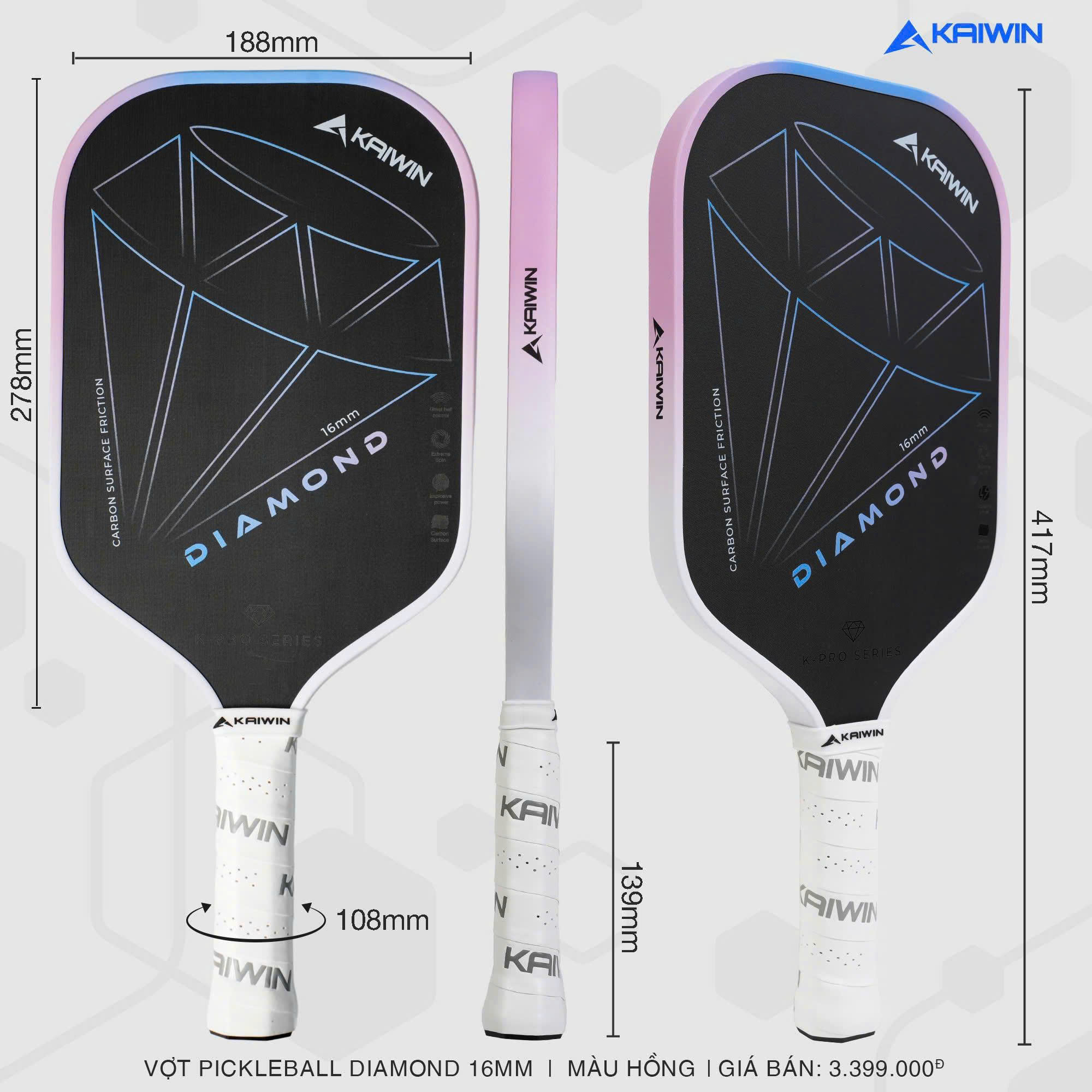 VỢT PICKLEBALL KAIWIN DIAMOND GEN 1 - 16MM