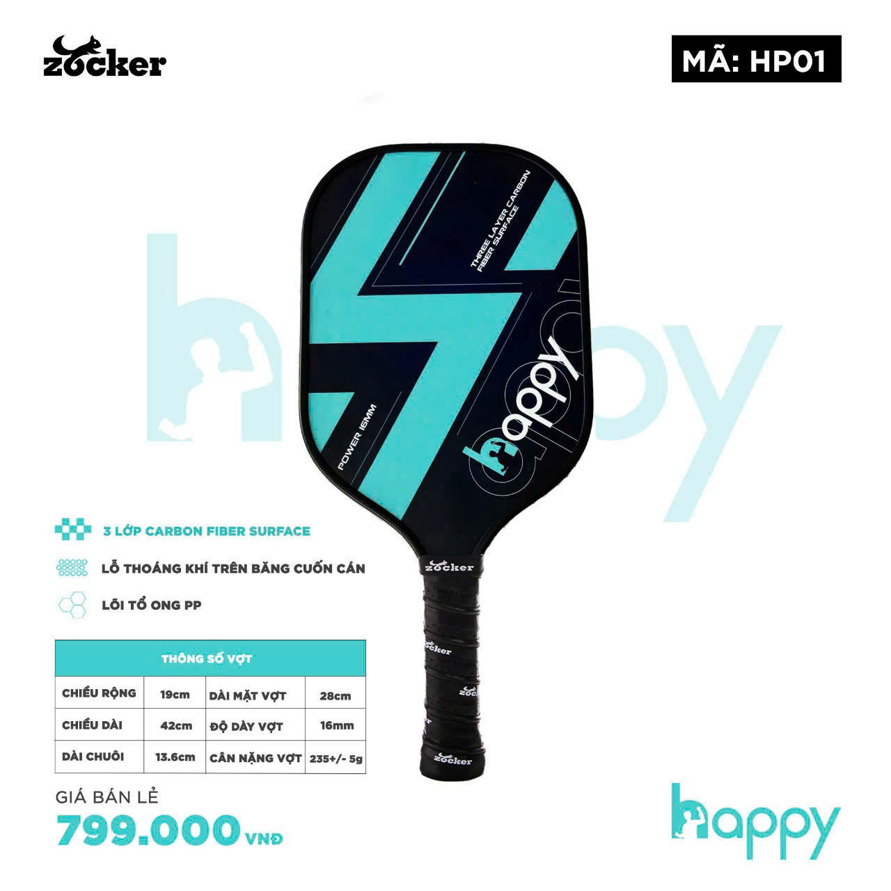 Vợt Pickleball Zocker Happy HP01 Standard