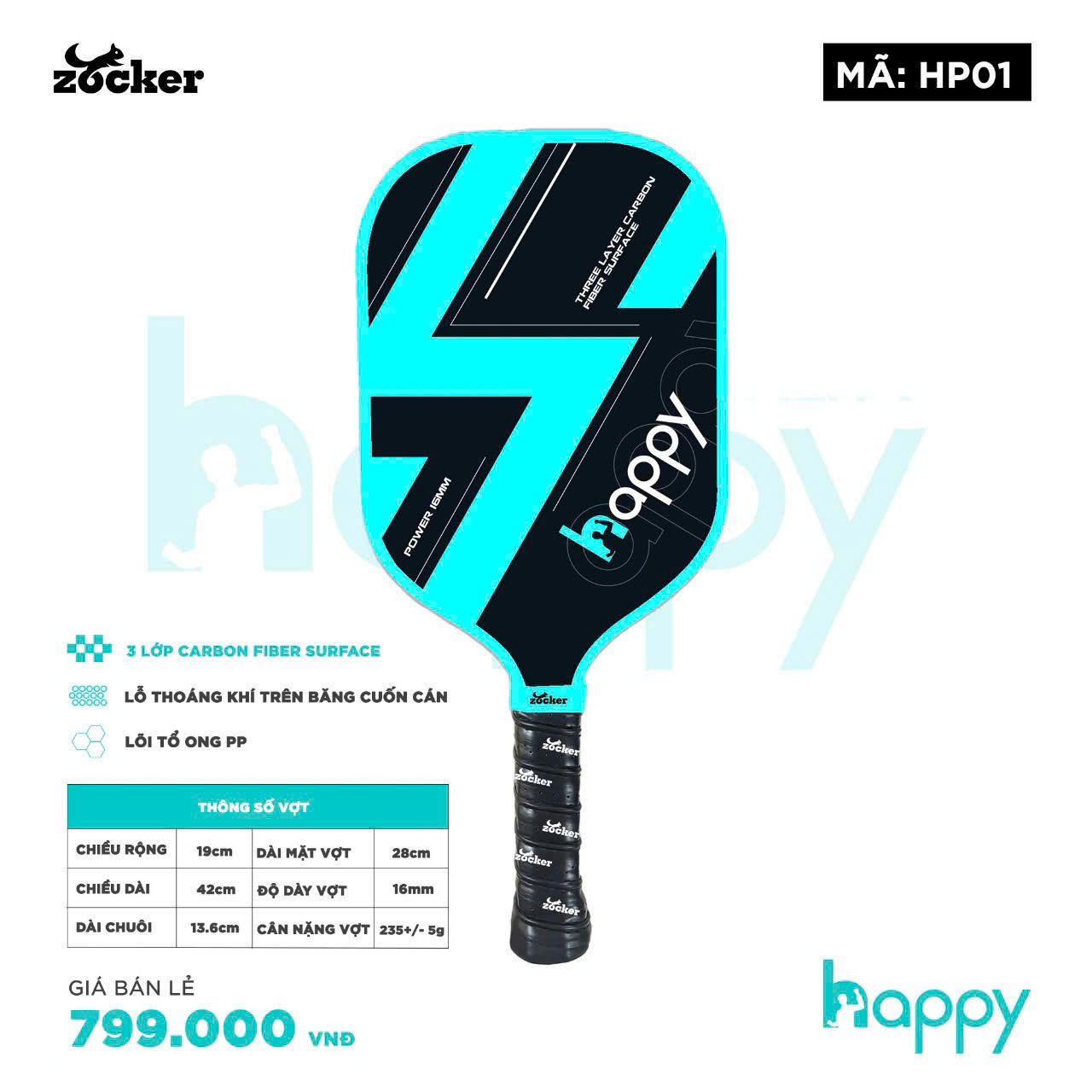 Vợt Pickleball Zocker Happy HP01 Standard
