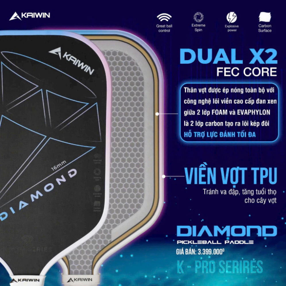 VỢT PICKLEBALL KAIWIN DIAMOND GEN 1 - 16MM