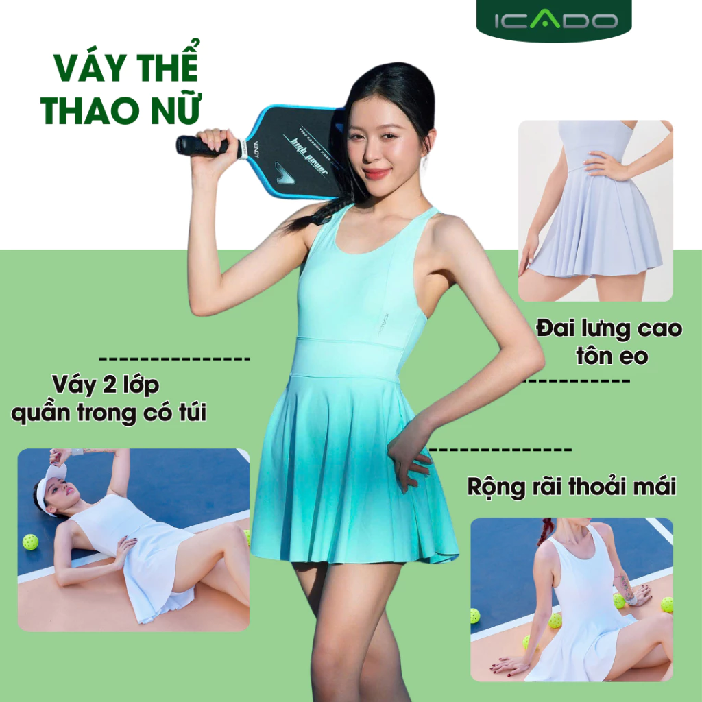 Váy Tennis, Pickleball Nữ Synthetic ICADO AT1