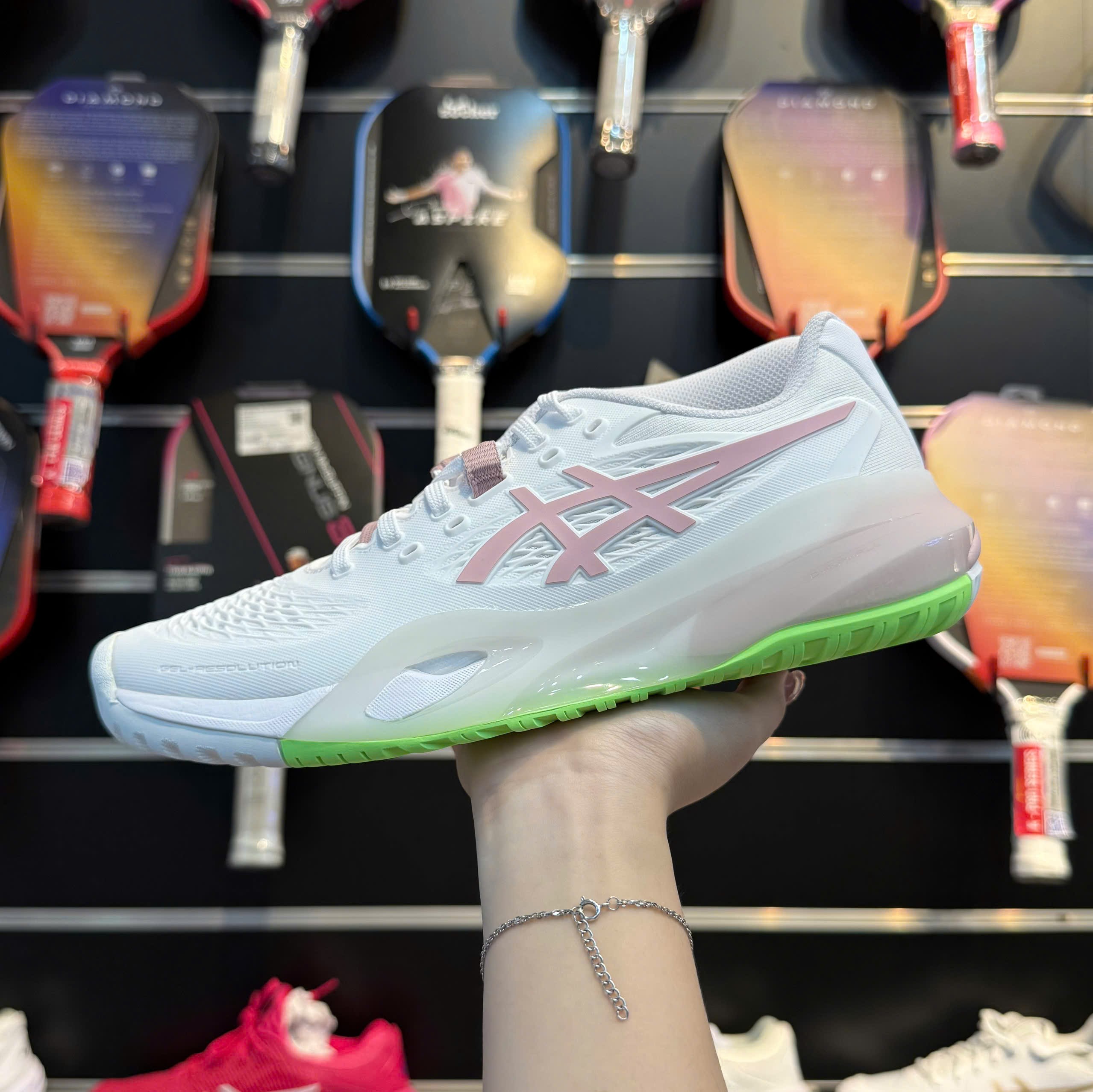Giày Asics Gel Resolution X Trắng Hồng Xanh Lá