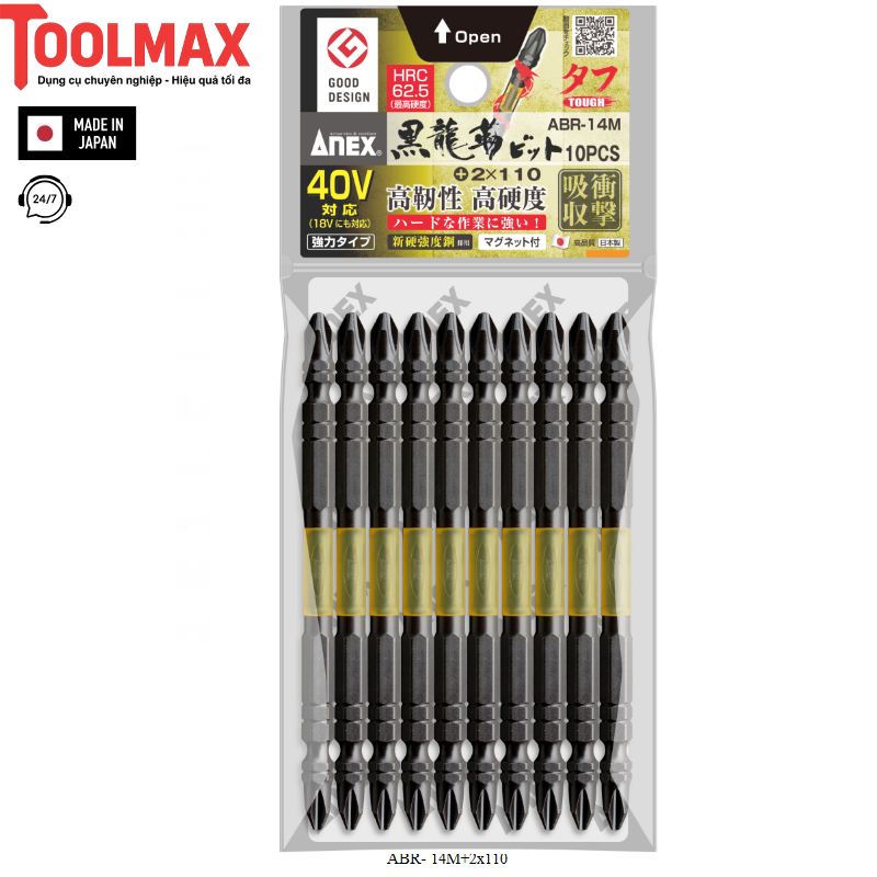 Vỉ 10 mũi vít hai đầu có từ tính Anex ABR-14M+2×110