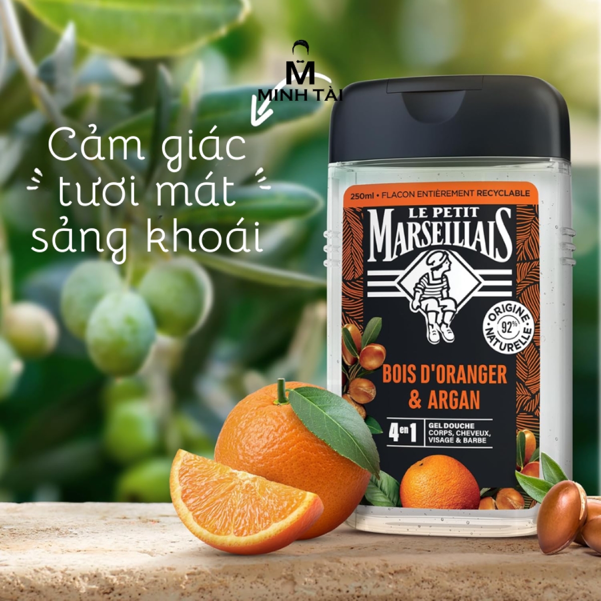 Gel Tắm Pháp dành cho Nam Le Petit Marseillais 4in1 Gỗ Cam & dầu Argan hữu cơ
