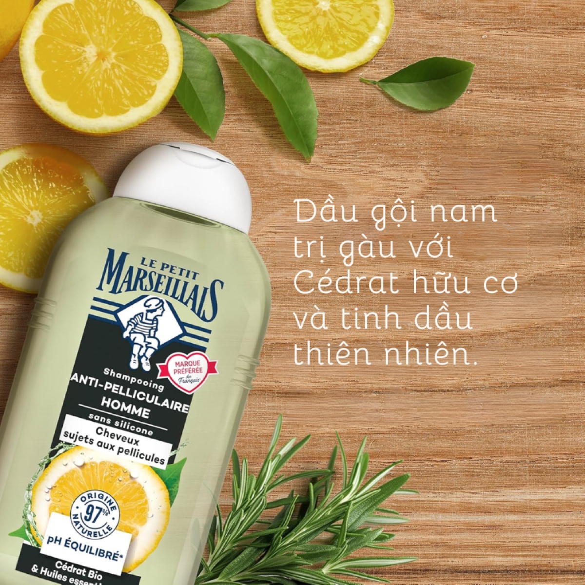 Dầu Gội Trị Gàu Nam Le Petit Marseillais Hữu Cơ & Tinh Dầu chanh vàng Thiên Nhiên